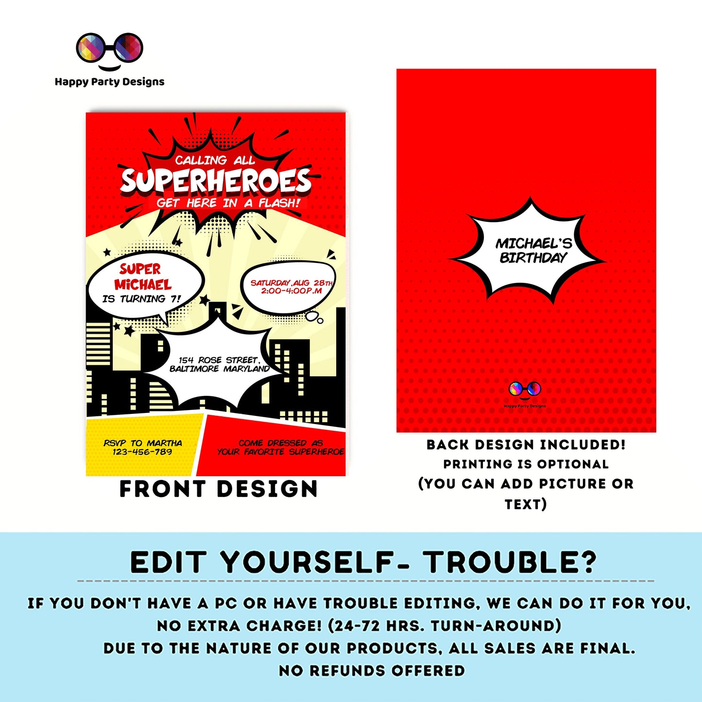 Girl Superhero Invitation | Girl Superhero Comic Birthday Invite | Birthday boy | boy Superhero Birthday Invitation #K129