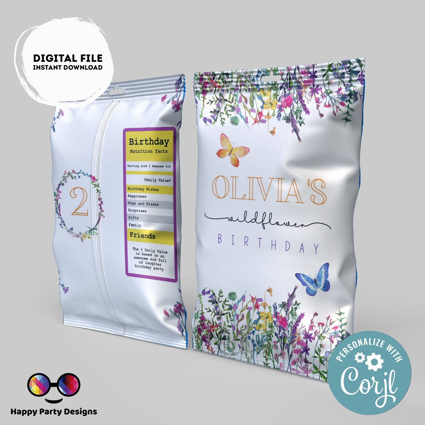 Editable wildflower Chip Bag | Digital wildflower printable Chip Bag | Party Snack wild flower birthday girl | Personalized Favors #K73
