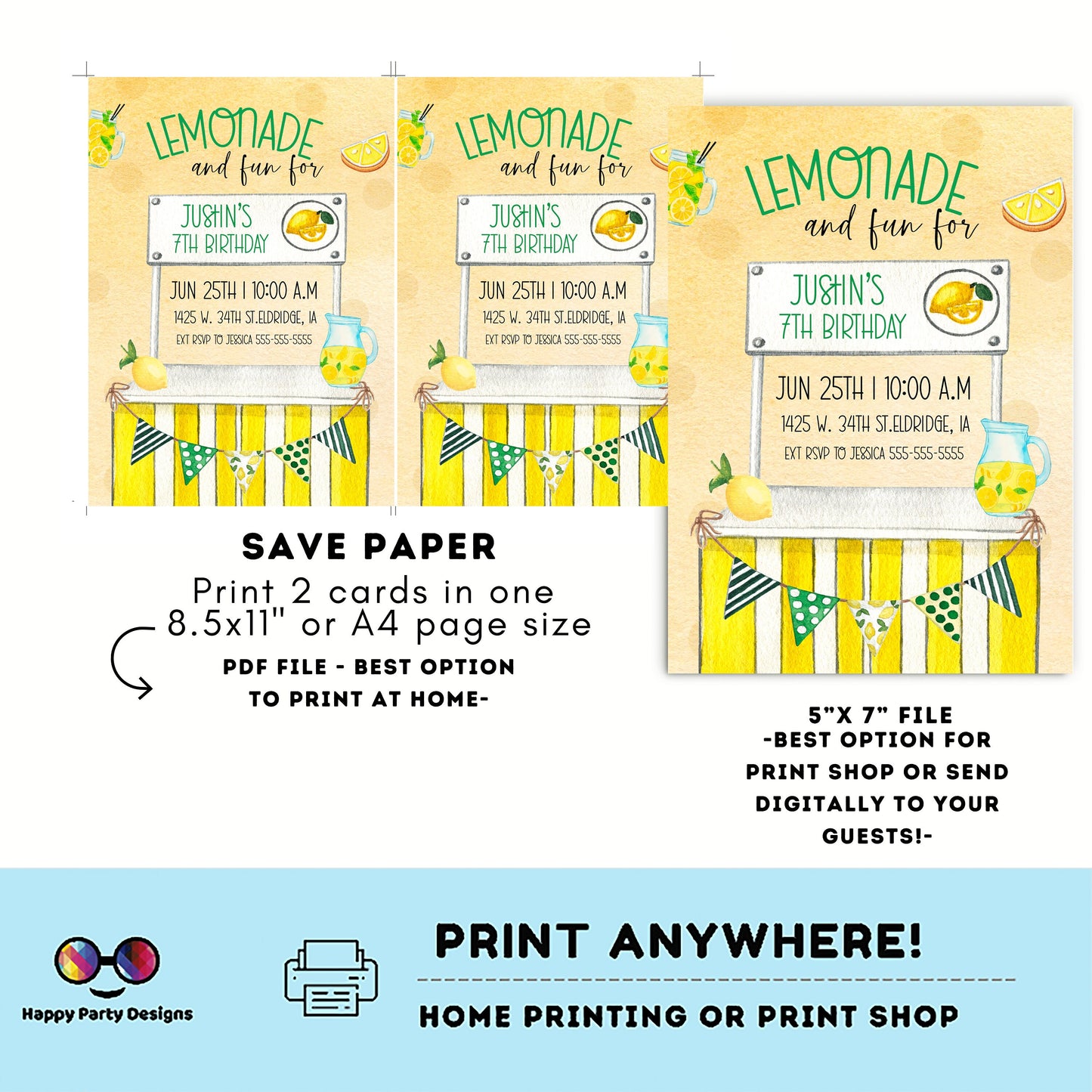 Editable Lemonade Invitation | Lemonade Birthday Invitation | Garden Birthday Party | Lemonade Stand Birthday #K101