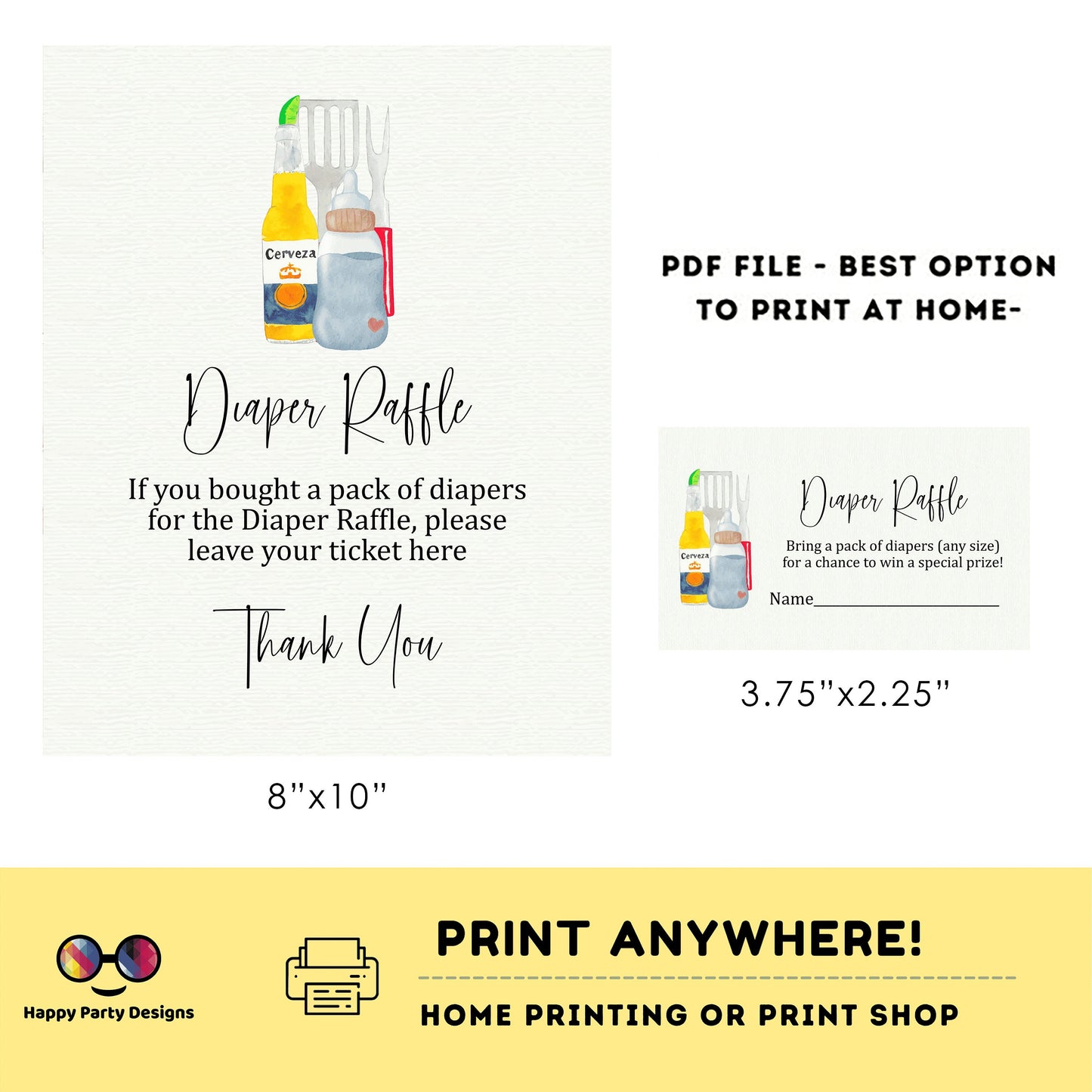 BBQ and bottles baby shower sign | Neutral gender diaper raffle | Instant download | diaper raffle | baby shower Sign | #B25