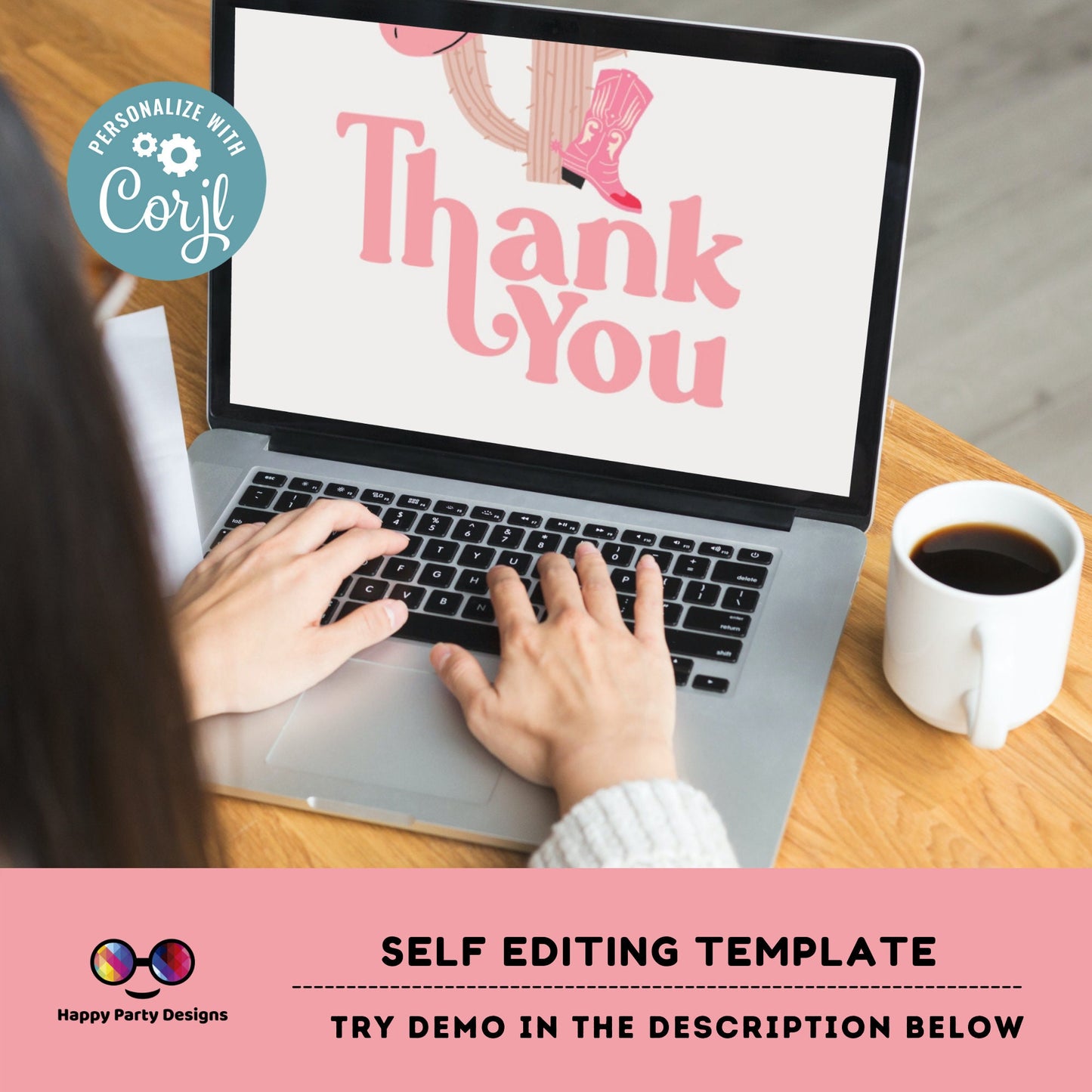 editable Rodeo Thank You Favor Tag | Boho Cowboy 1st Birthday Printable Gift Tag | Rainbow Birthday girl | Western Bday Template #K136