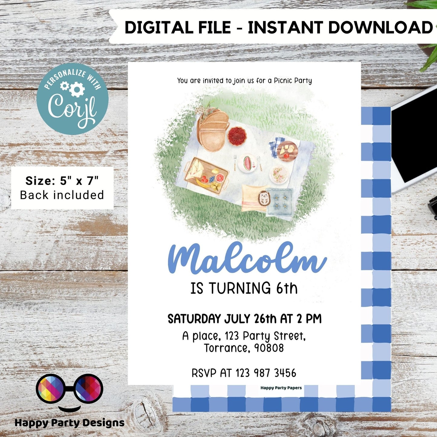 EDITABLE Picnic Birthday invitation | picnic in the park printable invite | Garden Birthday Party | picnic birthday | Birthday boy #K139