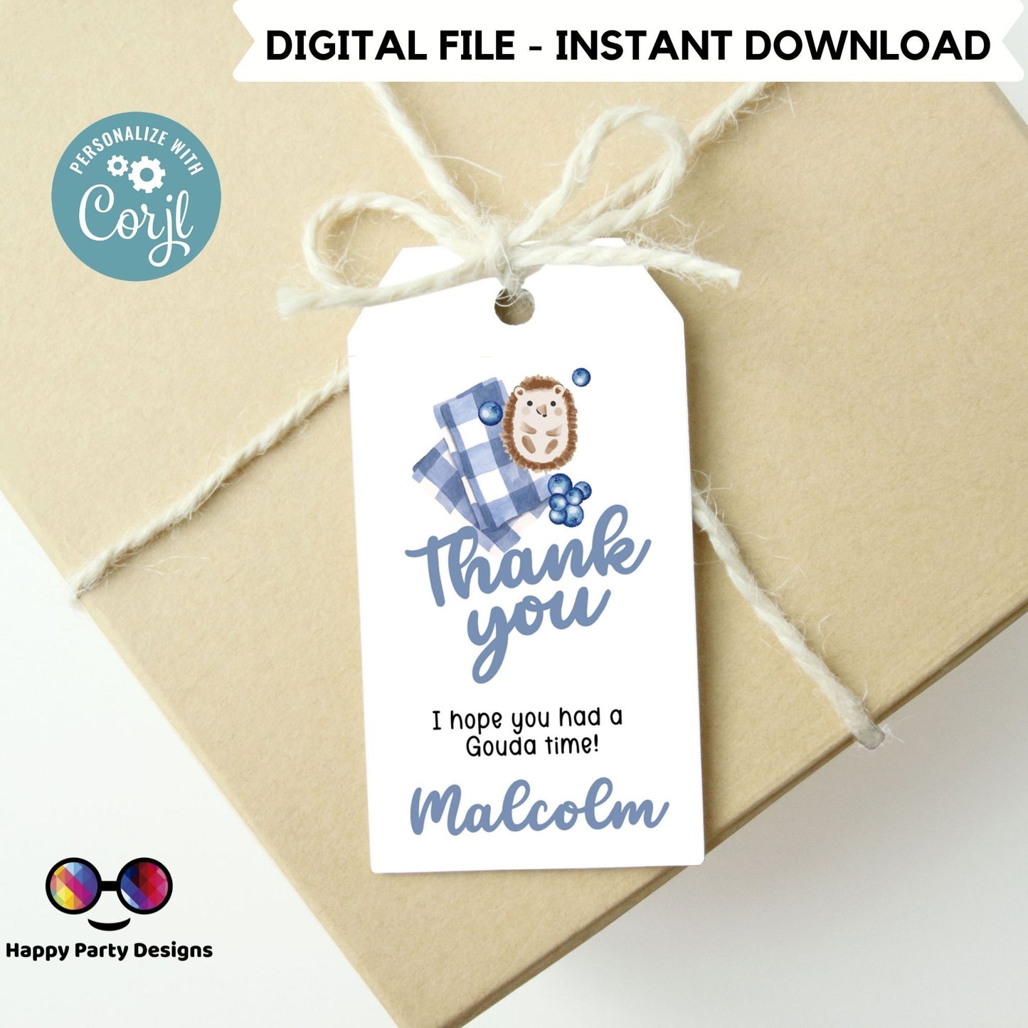 Picnic Birthday Thank You Tags | Picnic Gift Tags | Thank you tags | Birthday boy | Party Bag Tags | hedgehog #K139