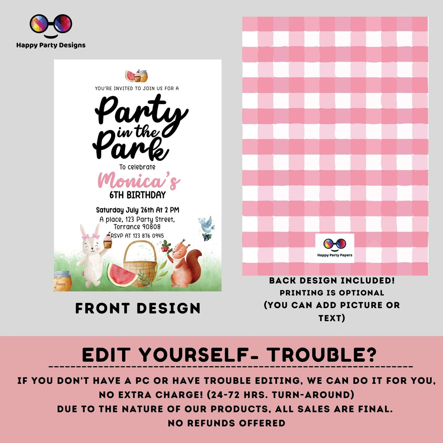 EDITABLE Picnic Birthday invitation | picnic in the park printable invite | Garden Birthday Party | picnic birthday | Girl Birthday #K142