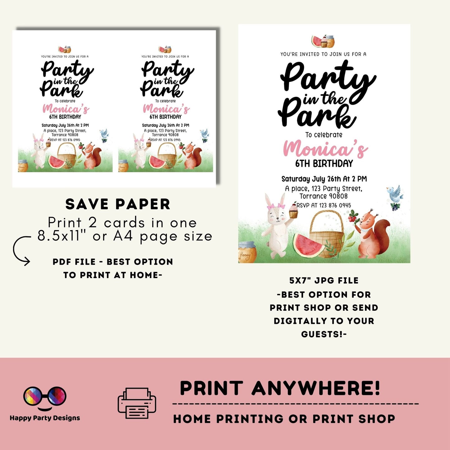 EDITABLE Picnic Birthday invitation | picnic in the park printable invite | Garden Birthday Party | picnic birthday | Girl Birthday #K142