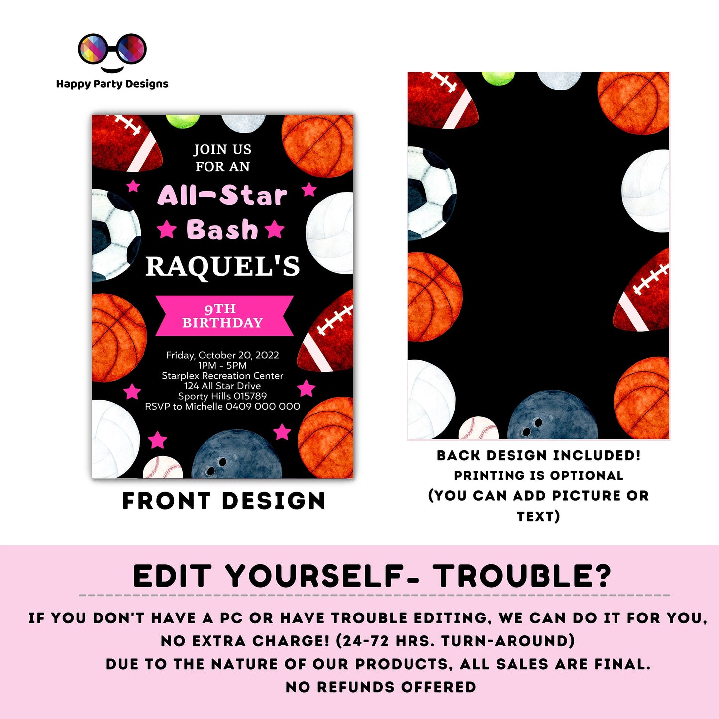 Editable Sports Birthday Invitation | Sports Invitation | Sports party Invitation | All Star Party Invite | Editable Instant Download #K140