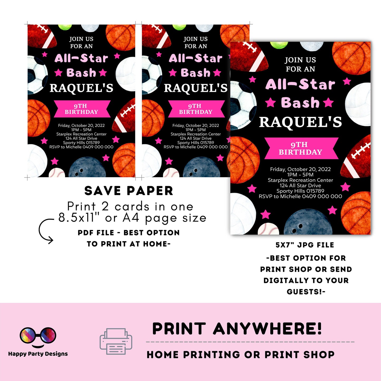 Editable Sports Birthday Invitation | Sports Invitation | Sports party Invitation | All Star Party Invite | Editable Instant Download #K140