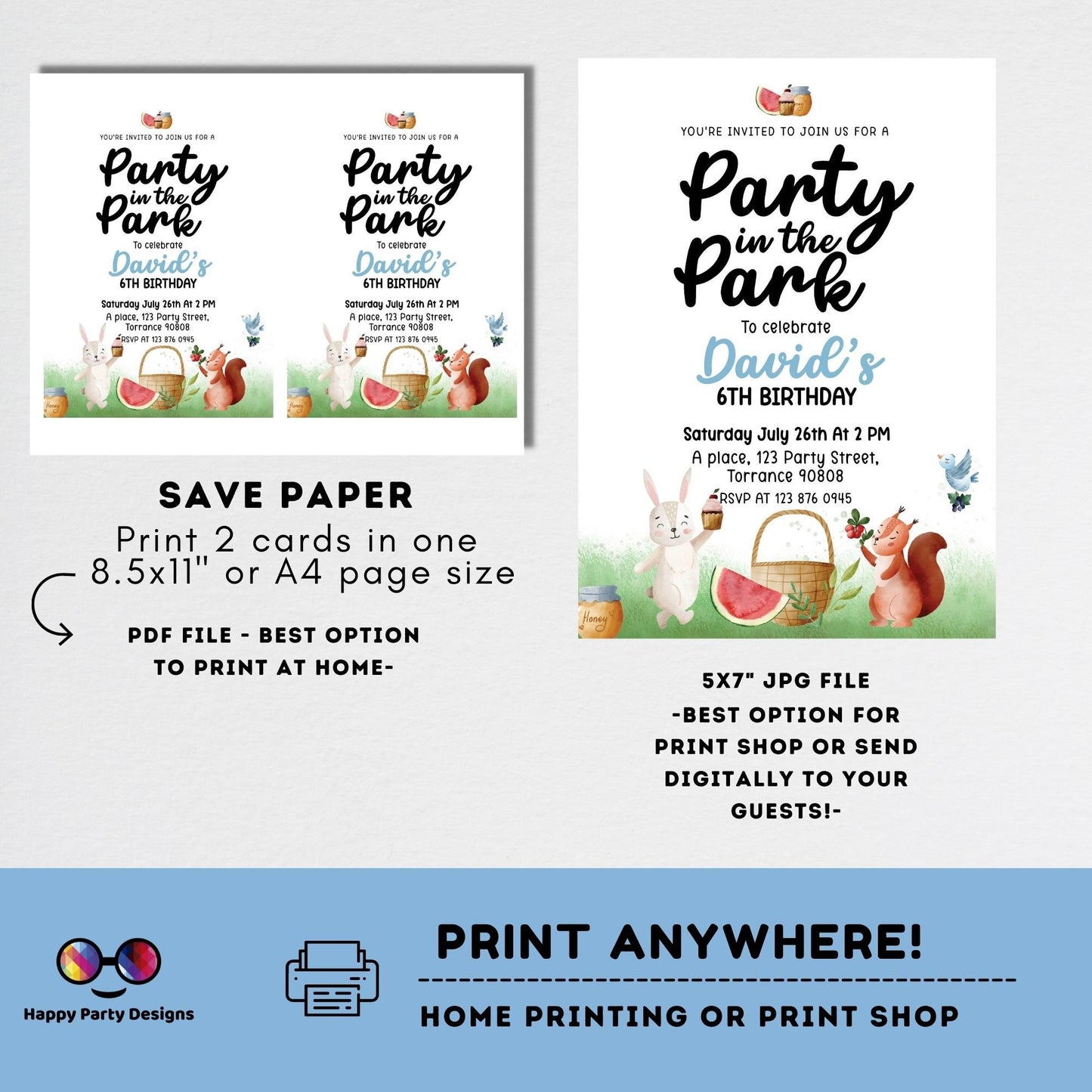EDITABLE Picnic Birthday invitation | picnic in the park printable invite | Garden Birthday Party | picnic birthday | Boy Birthday #K142