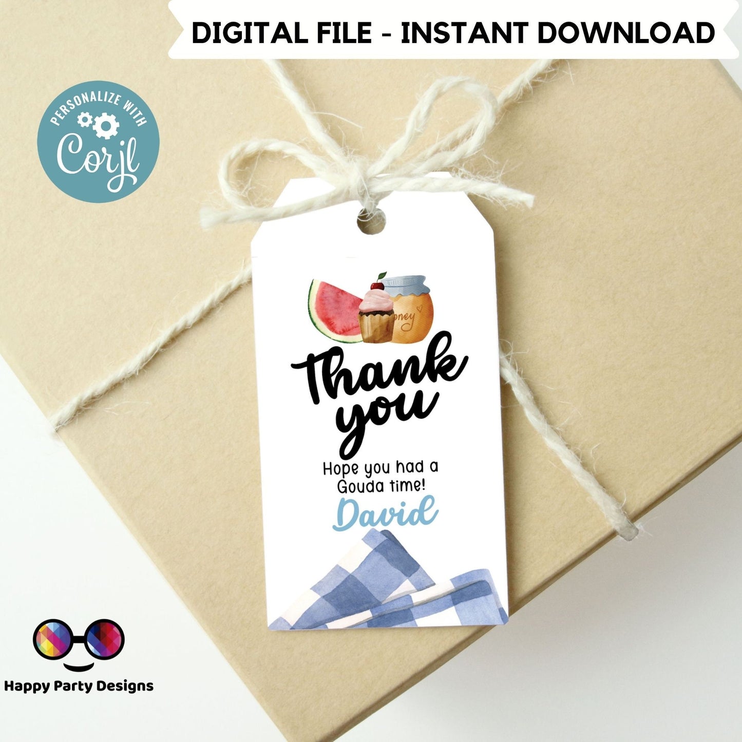 Picnic Birthday Thank You Tags | Picnic Gift Tags | Thank you tags | Birthday boy | Party Bag Tags | honey #K142