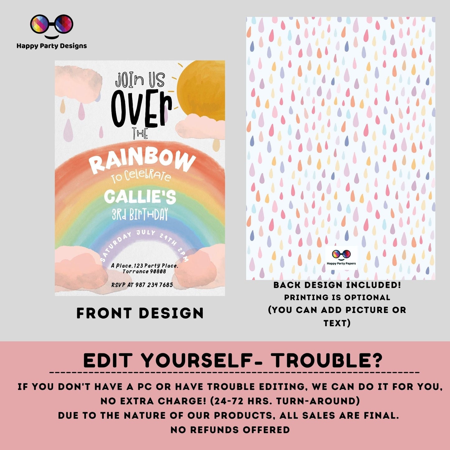 Editable Rainbow Birthday Party Invitation | Instant Download Rainbow Birthday Party Invitation | Rainbow Birthday | Digital File #K143