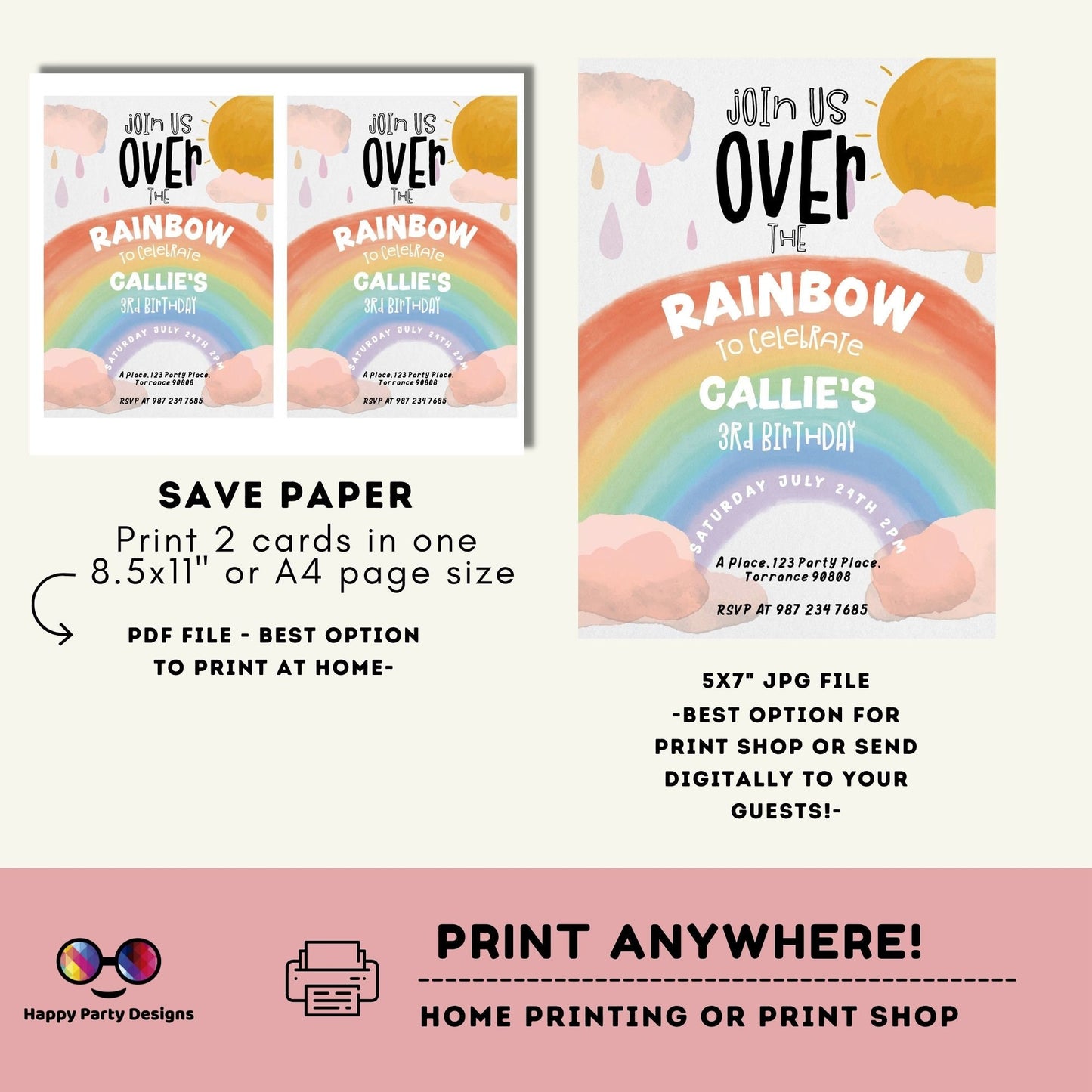 Editable Rainbow Birthday Party Invitation | Instant Download Rainbow Birthday Party Invitation | Rainbow Birthday | Digital File #K143