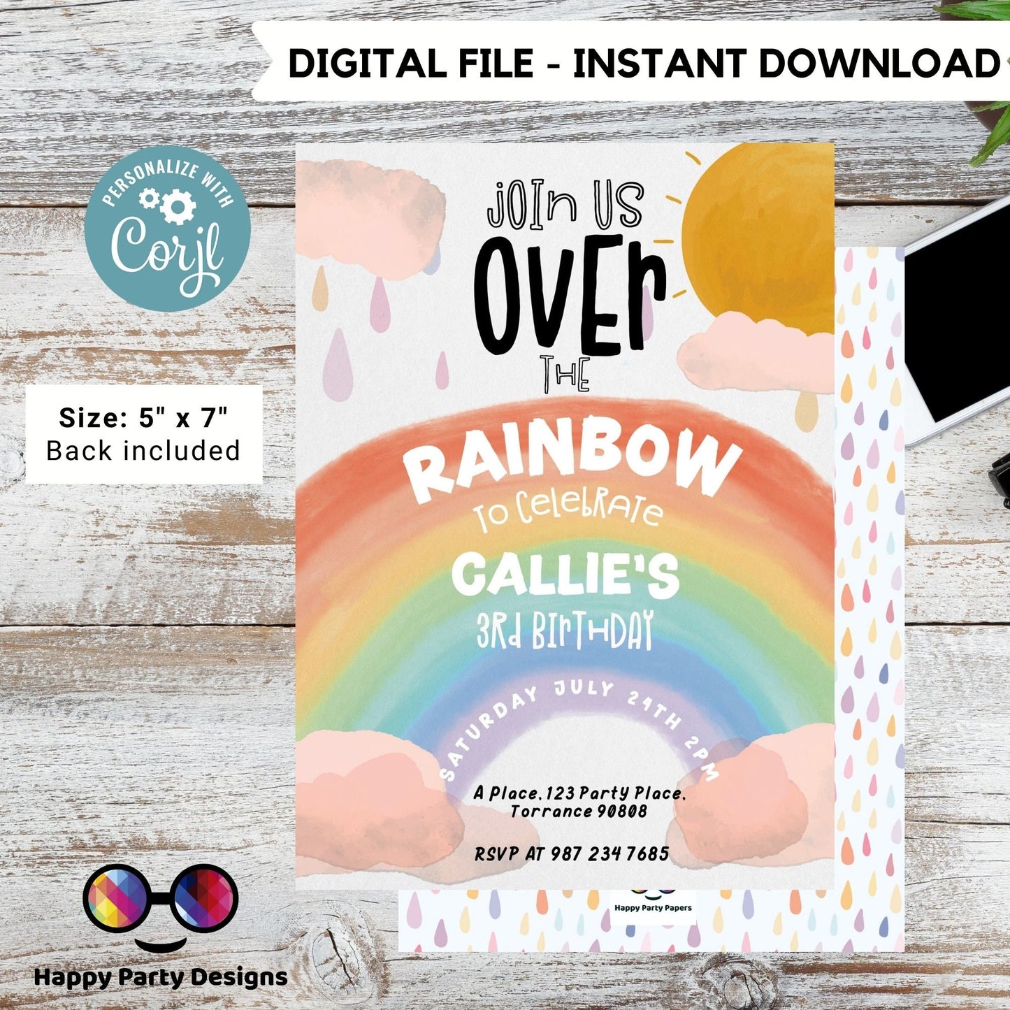 Editable Rainbow Birthday Party Invitation | Instant Download Rainbow Birthday Party Invitation | Rainbow Birthday | Digital File #K143