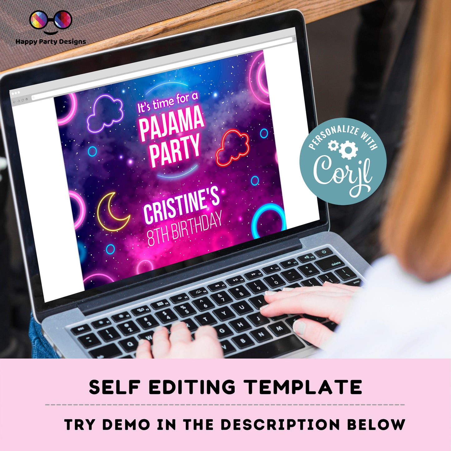 Editable sleepover placemat page | slumber party Placemat | Any Age | summer party | Slumber Party | Instant Download Neon #K99