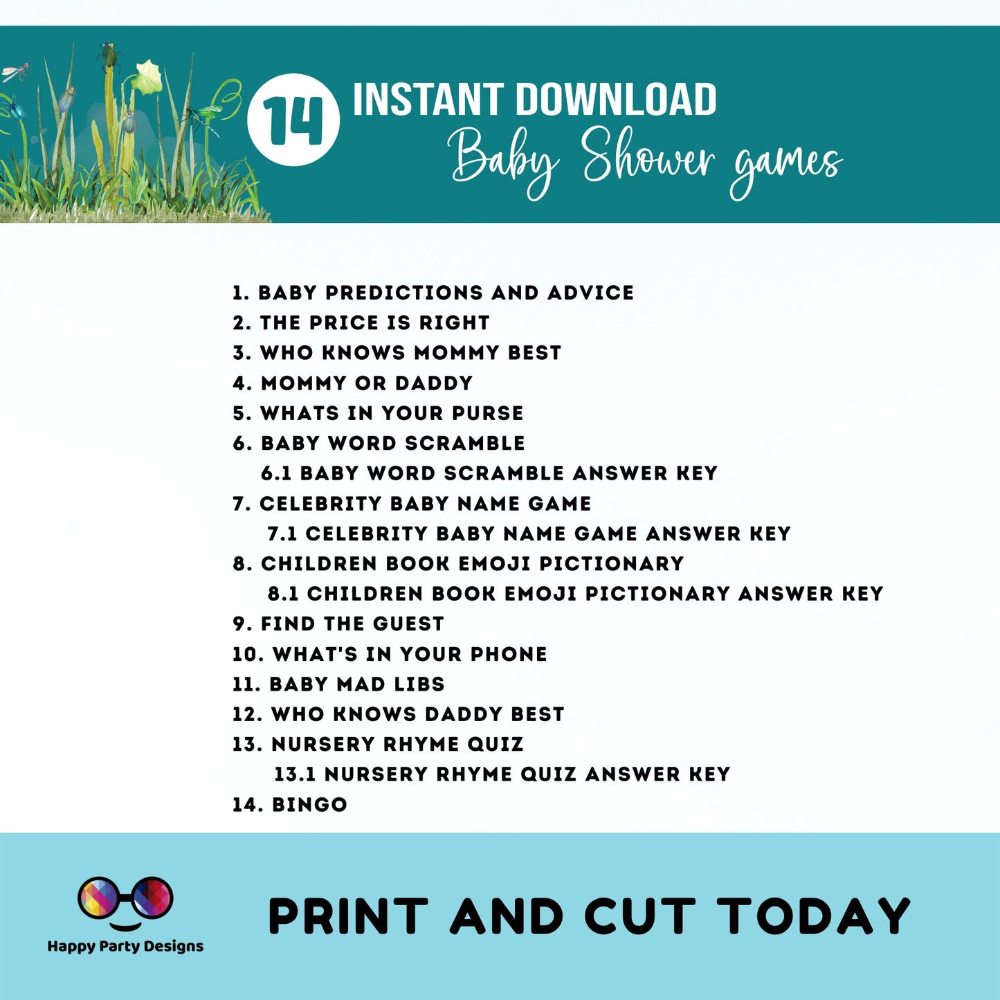 Instant baby insect games bundle | baby shower games | Baby boy | green baby shower | bugs baby shower games #B27