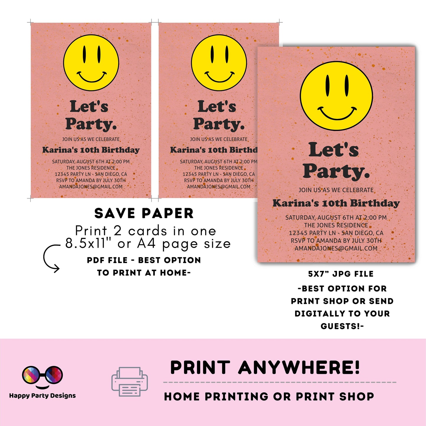 Editable Smiley face invitation | Groovy One Retro 1st Birthday Invitation | First Birthday | Retro | 70s Flower Power | any age #K144