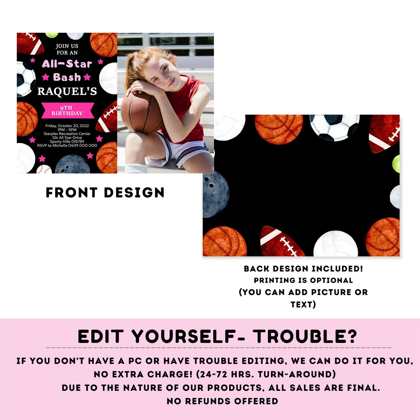Editable Sports Birthday Invitation | Sports Invitation with photo | Sports party Invitation | All Star Party Invite |Instant Download #K140
