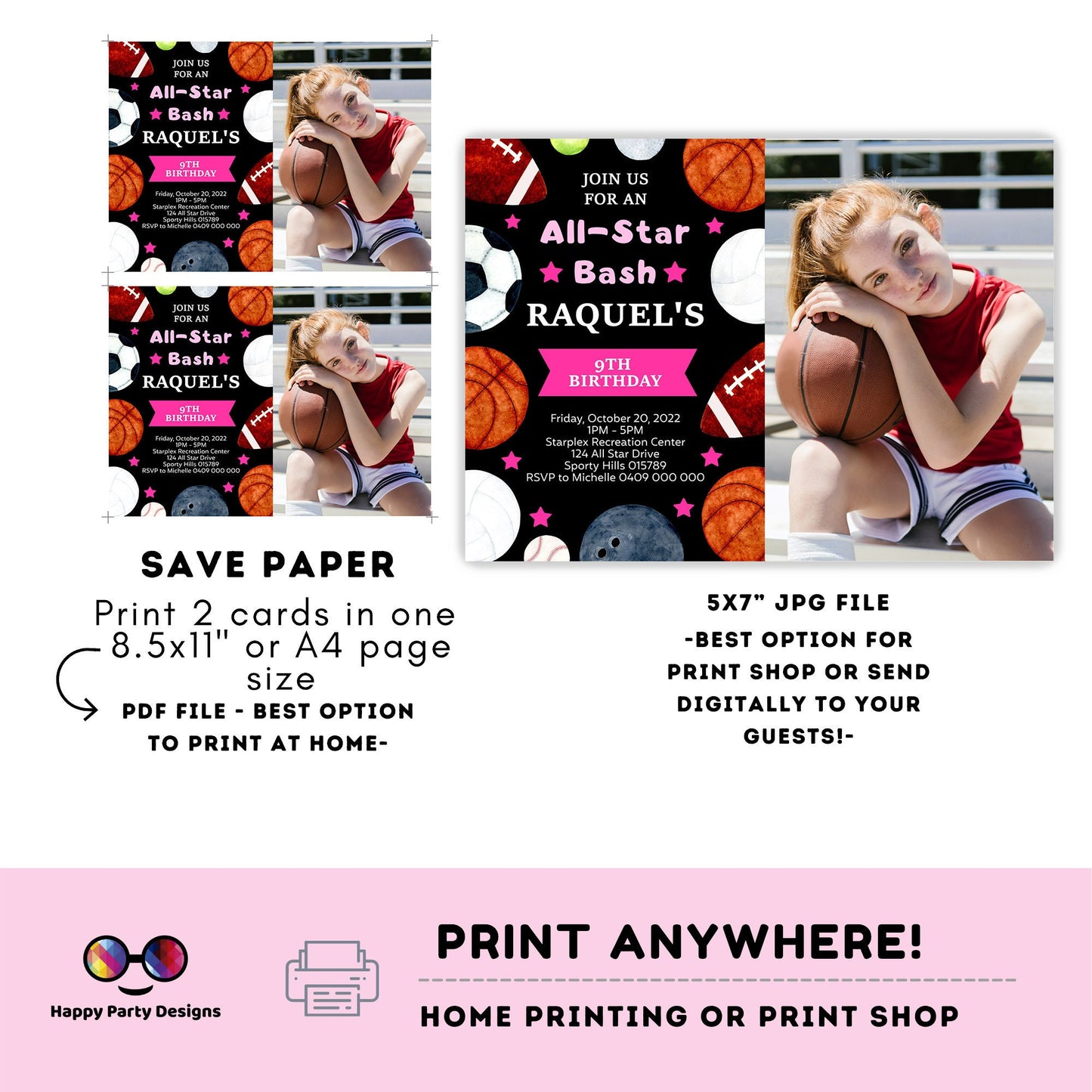 Editable Sports Birthday Invitation | Sports Invitation with photo | Sports party Invitation | All Star Party Invite |Instant Download #K140