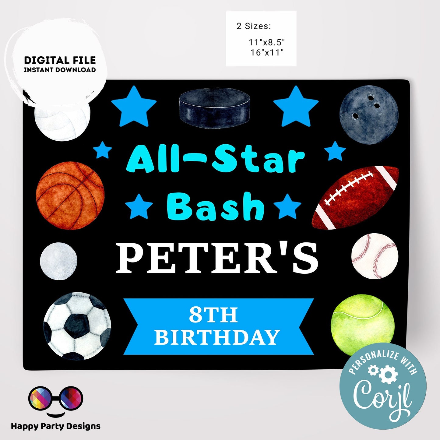 Editable Sports Birthday Placemat | Sports Party | Sports Placemat | Editable Instant Download | All Star Party placemat Edit Online #K141