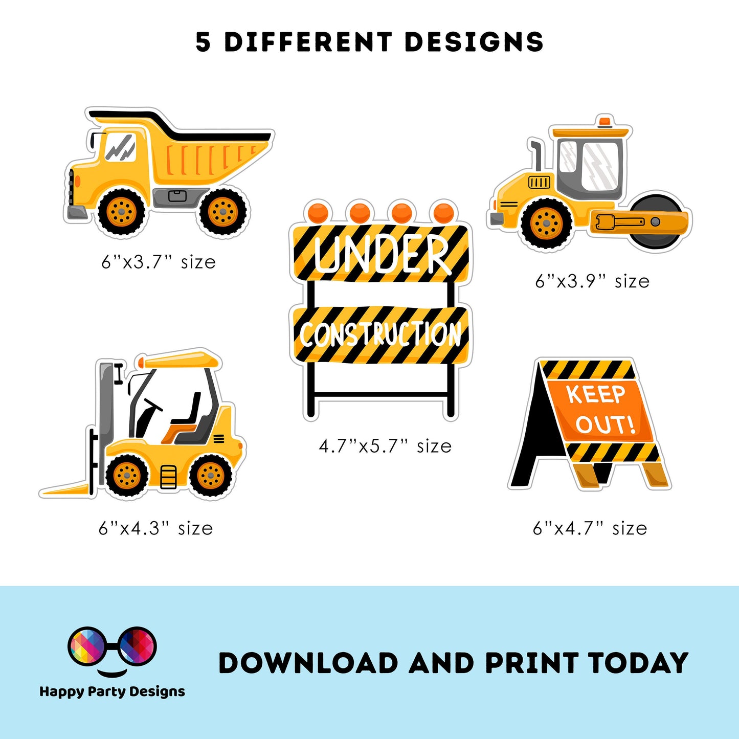 PRINTABLE construction trucks Toppers | under construction party Cake Toppers | trucks Cake Toppers Centerpieces #K105