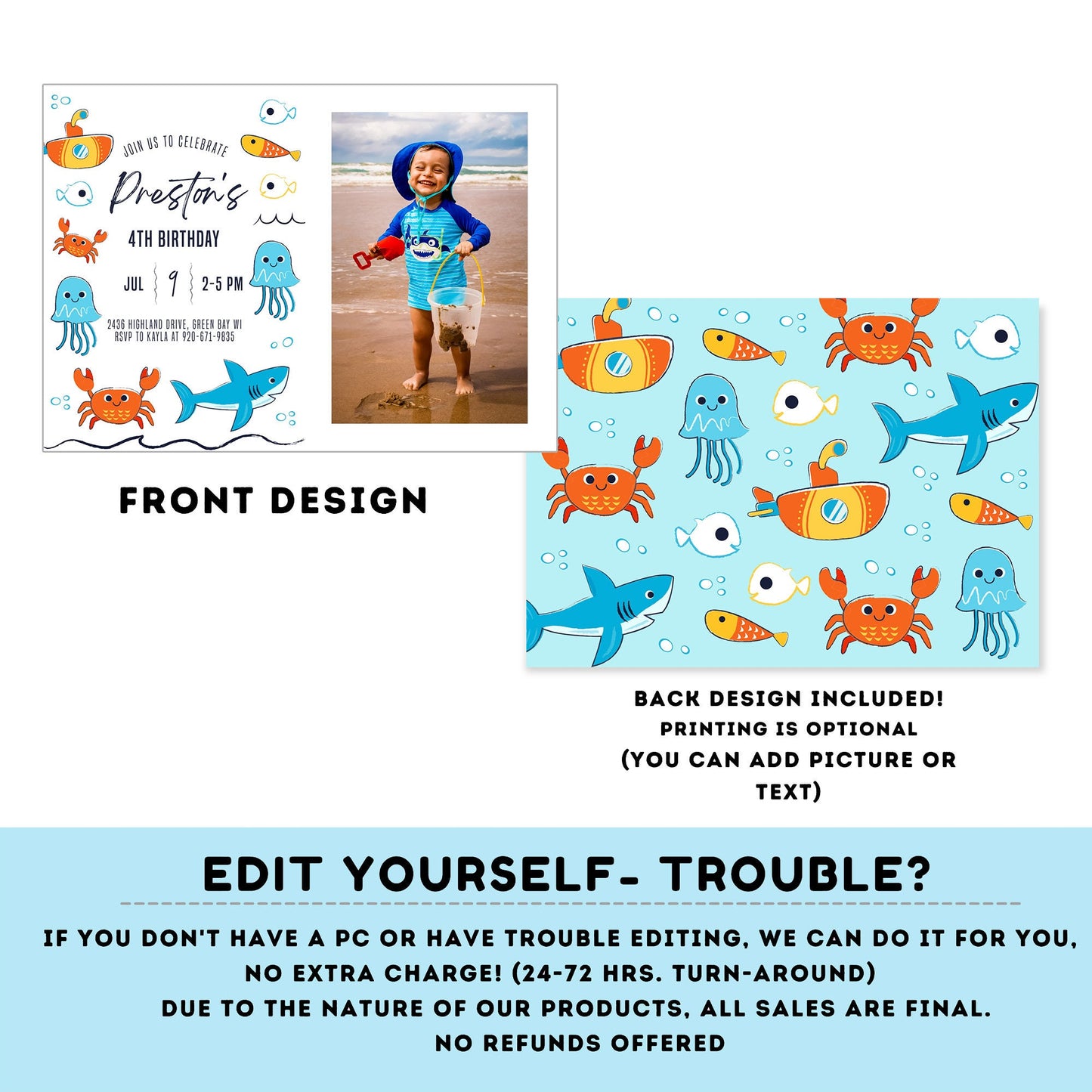 Ocean Invitation with picture | Editable Ocean Invitation | under the sea party | minimalist boy birthday | any age | editable on line #K106