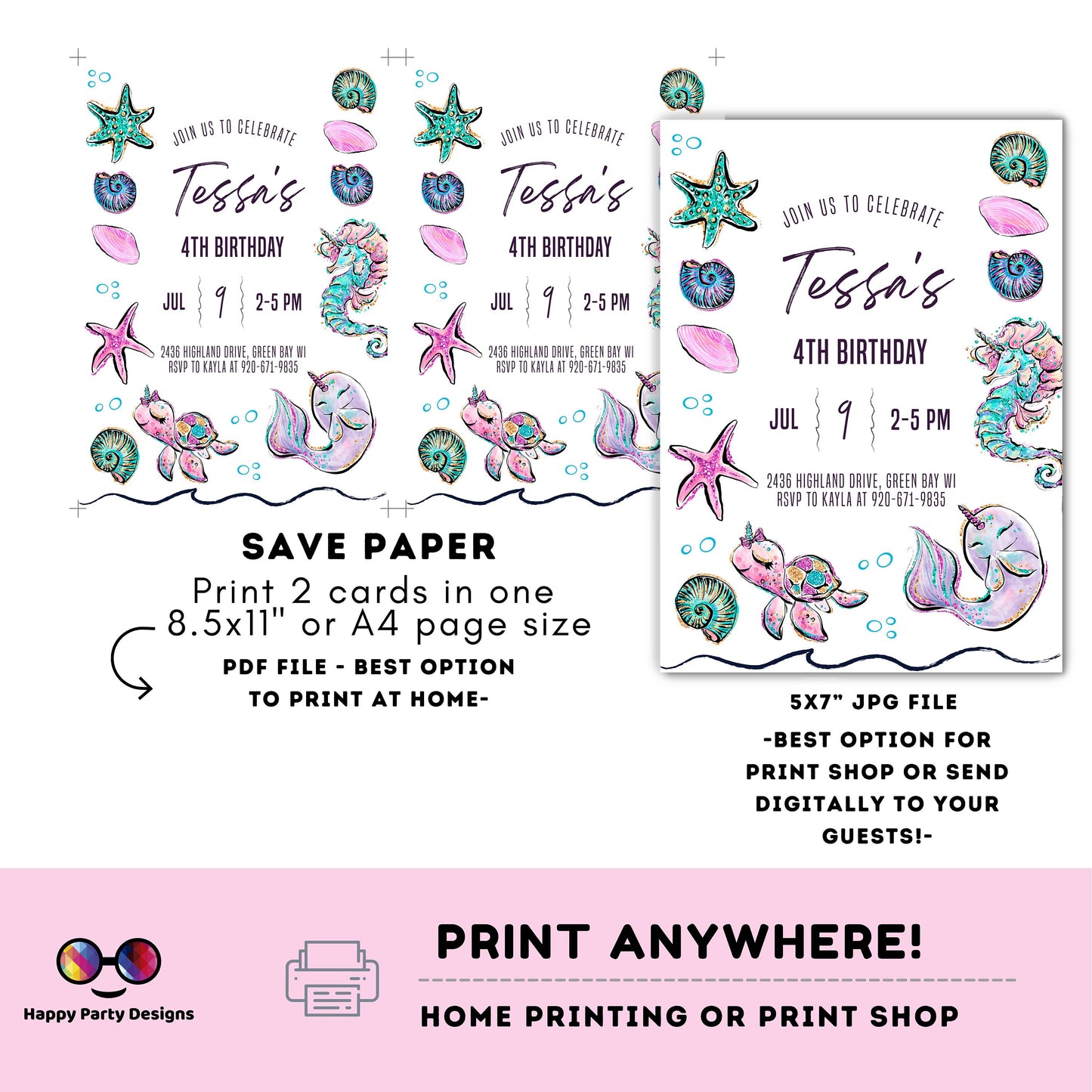 Ocean Invitation | Editable Ocean Invitation | under the sea party | under the sea Evite | girl birthday | any age | editable on line #K107