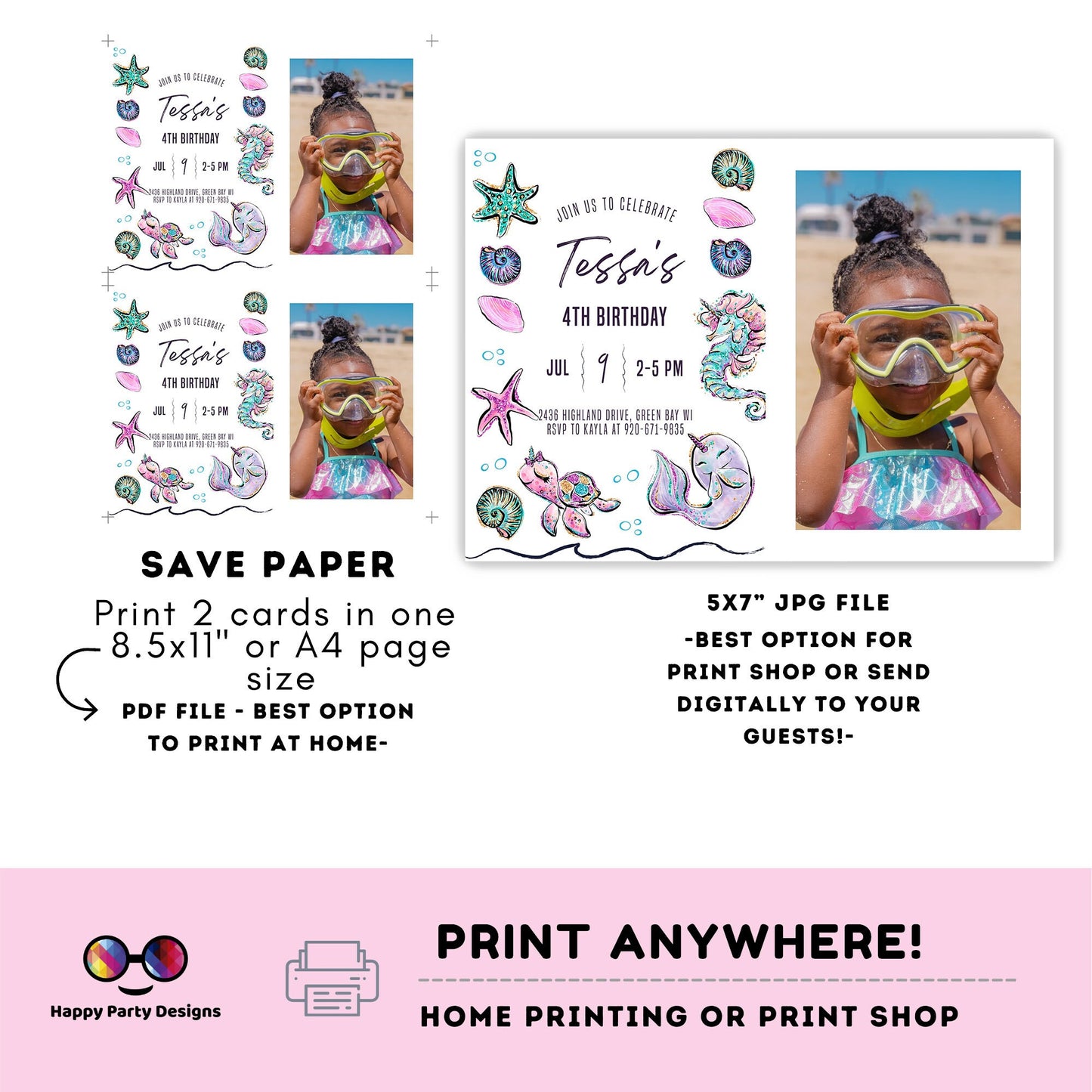 Ocean Invitation whit picture | Editable Ocean Invitation | under the sea party | girl birthday | any age | editable on line #K107