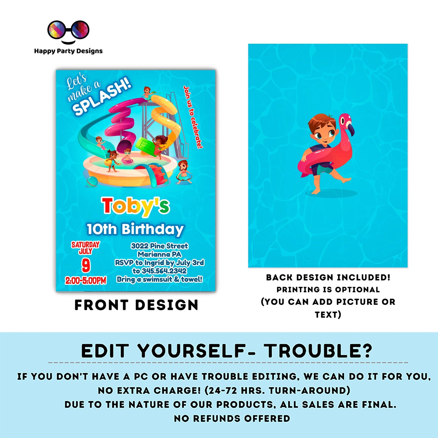 editable water park birthday invitation template | let's make a splash boy waterpark party invite Pool party Invitation | | Summer #K109