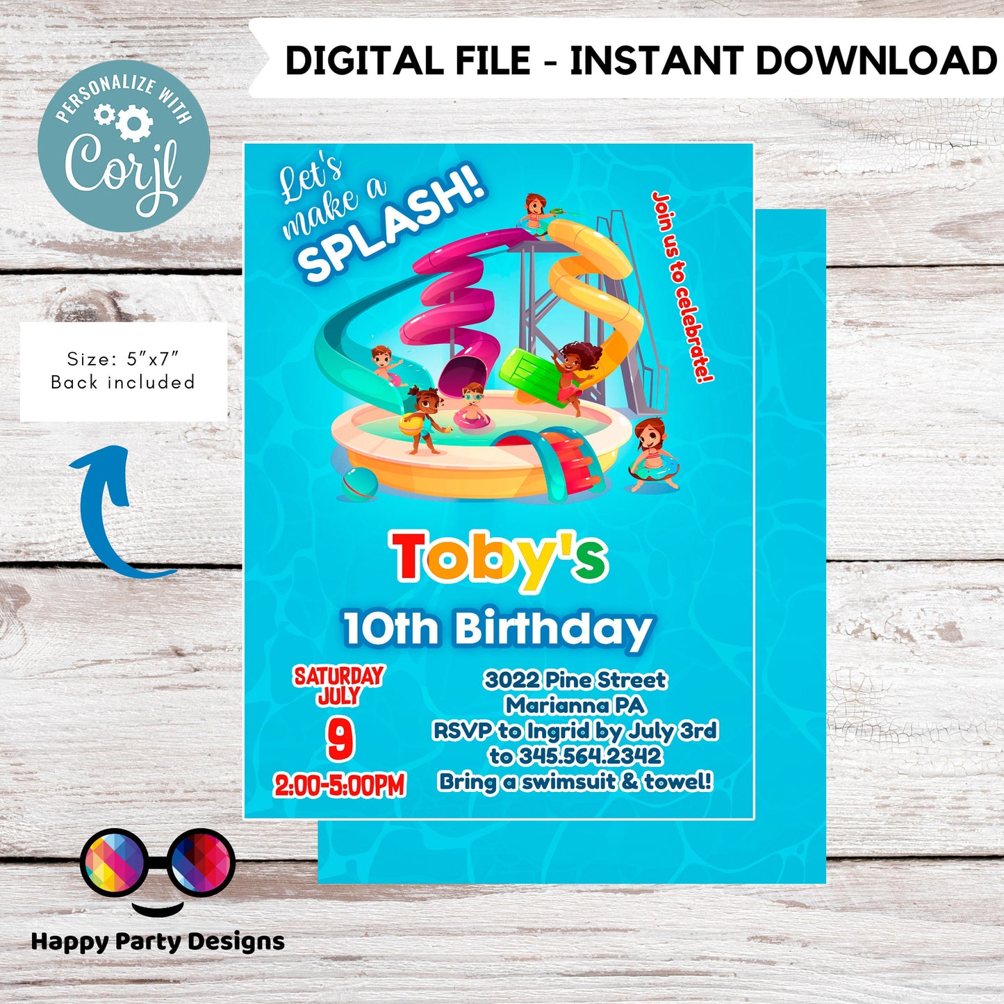 editable water park birthday invitation template | let's make a splash boy waterpark party invite Pool party Invitation | | Summer #K109