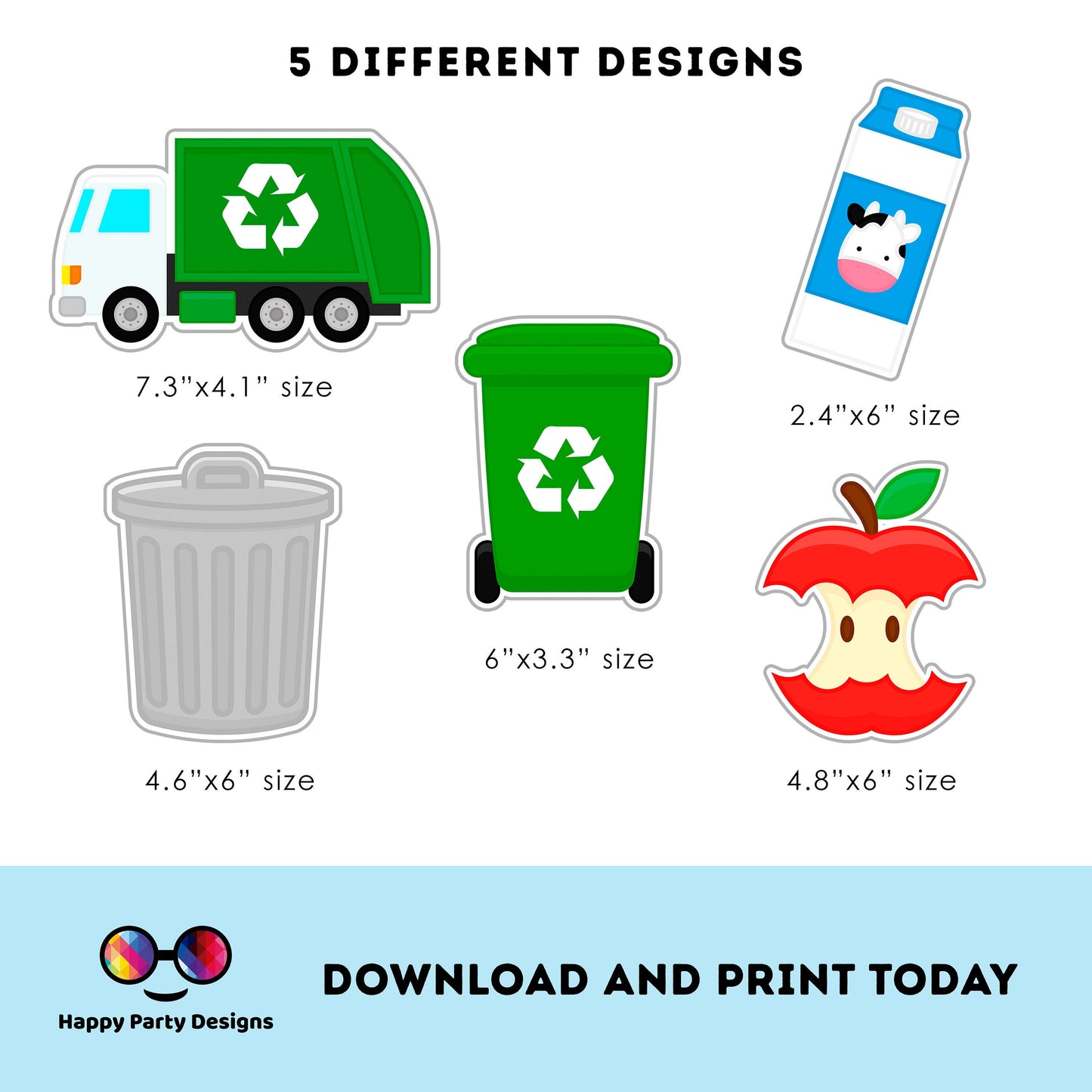 PRINTABLE garbage truck Cake Toppers 5 | recycling party Cake Toppers | garbage truck Cake Toppers Centerpieces | green truck #K110