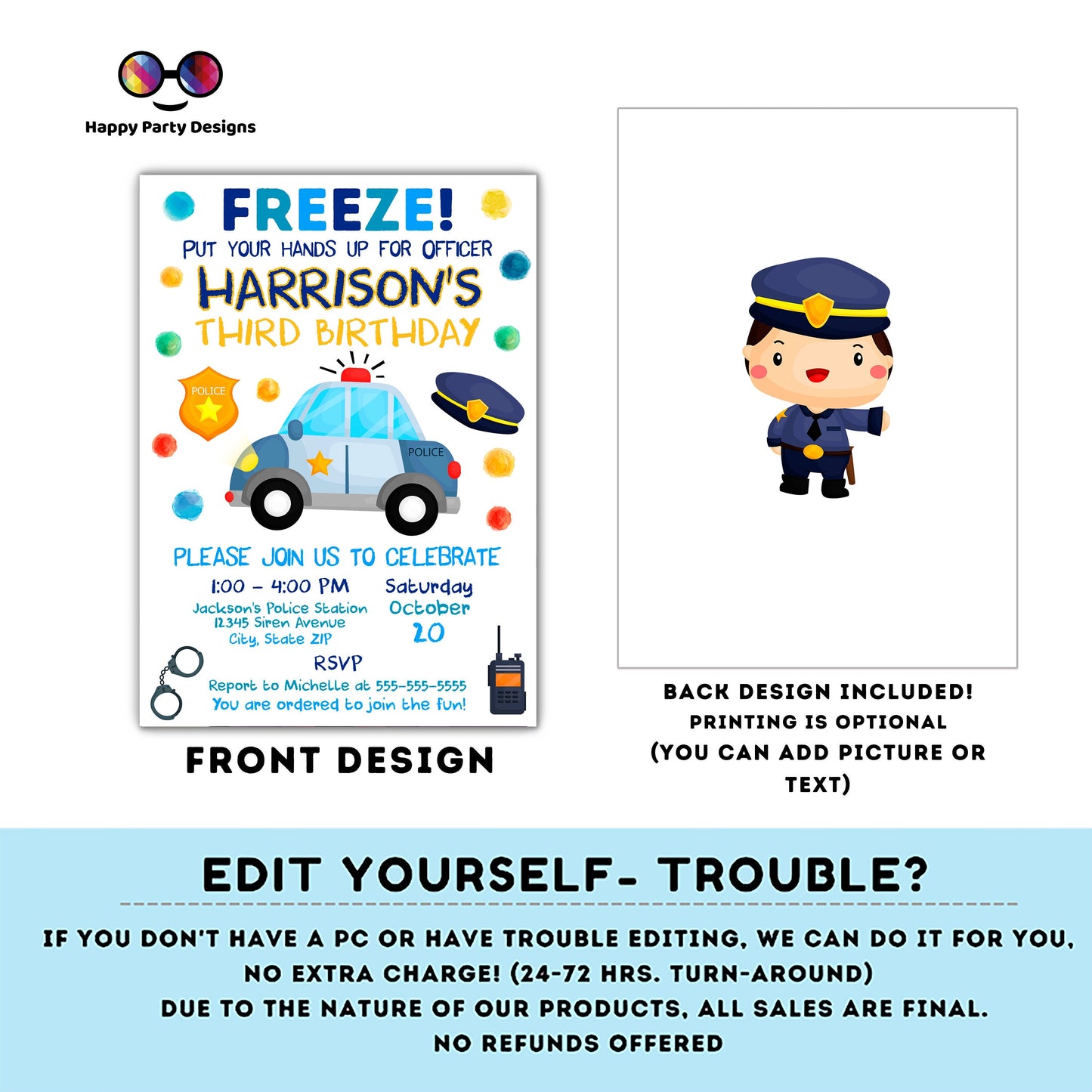 editable police birthday invitation template | Police invite | Police Invitations | Instant Download #K111