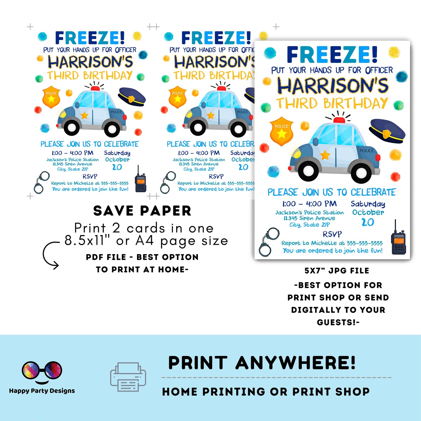 editable police birthday invitation template | Police invite | Police Invitations | Instant Download #K111