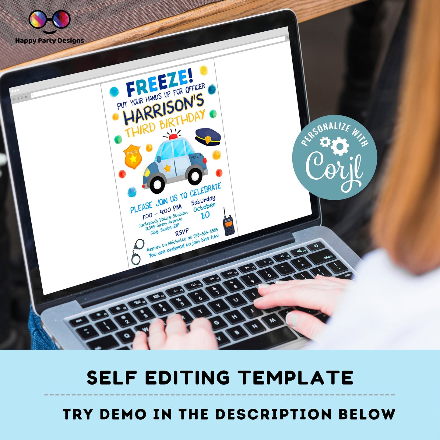 editable police birthday invitation template | Police invite | Police Invitations | Instant Download #K111