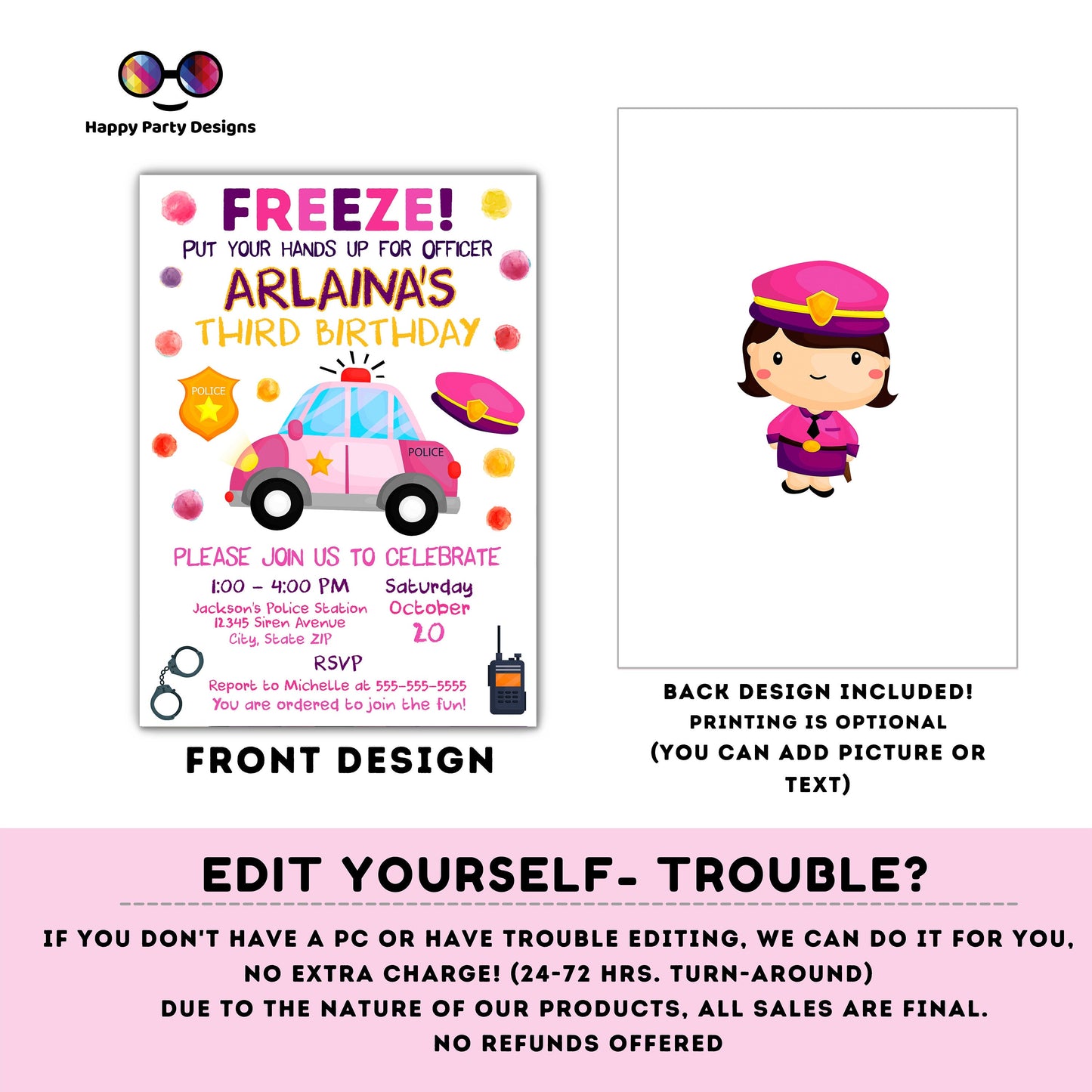 editable police birthday invitation template | Police invite | Police Invitations | Instant Download #K112