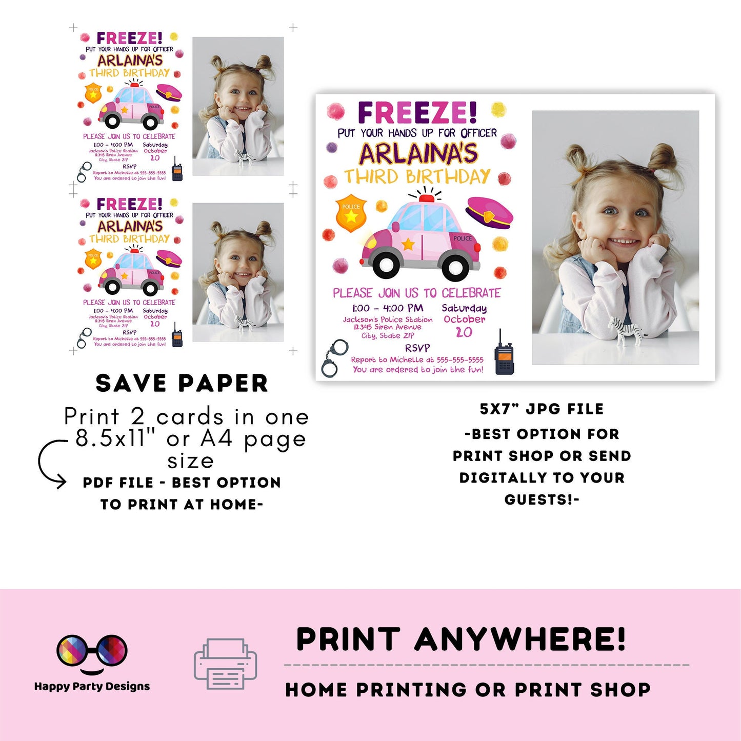 editable police birthday invitation with photo template | Police invite | Police Invitations | Instant Download #K112