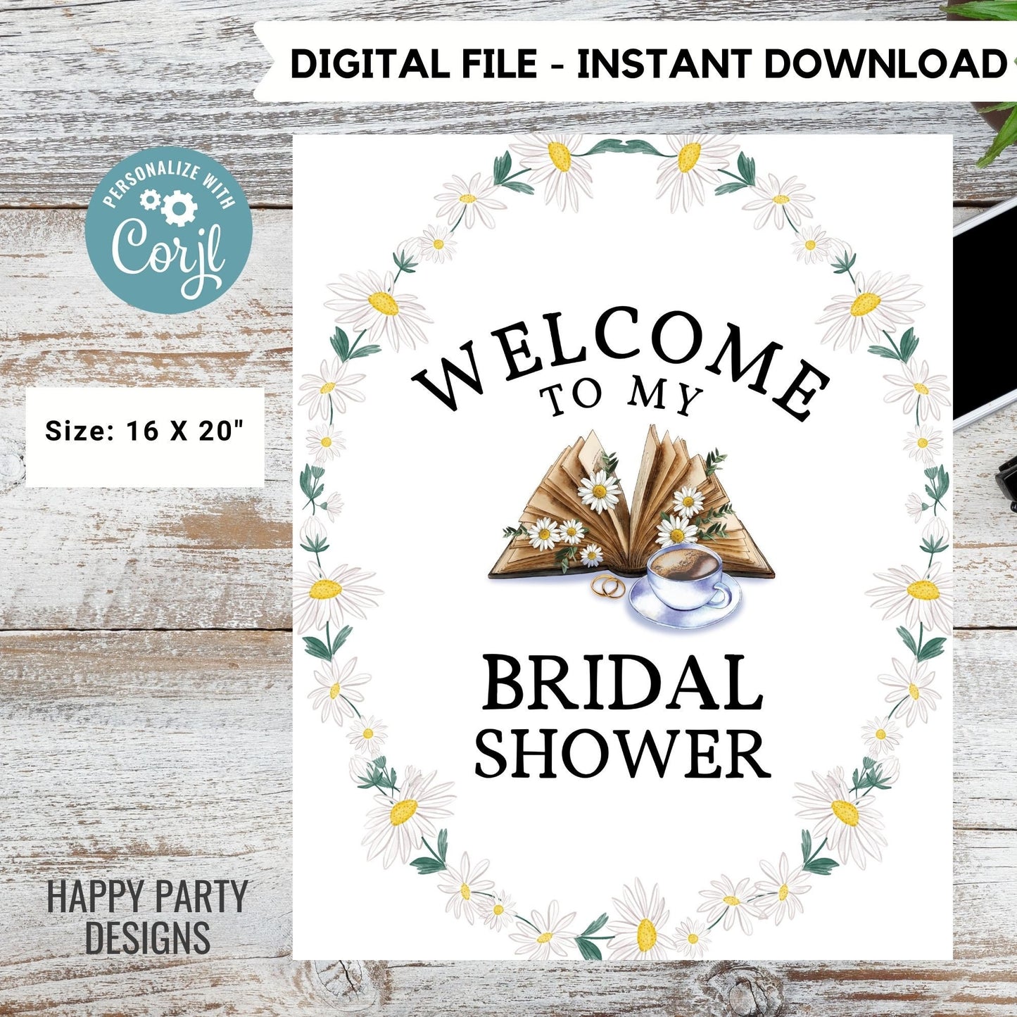 Editable Welcome Sign | Love is Brewing Coffee Bridal Shower Welcome Sign Template | Printable Coffee Bridal Shower | books party #W3