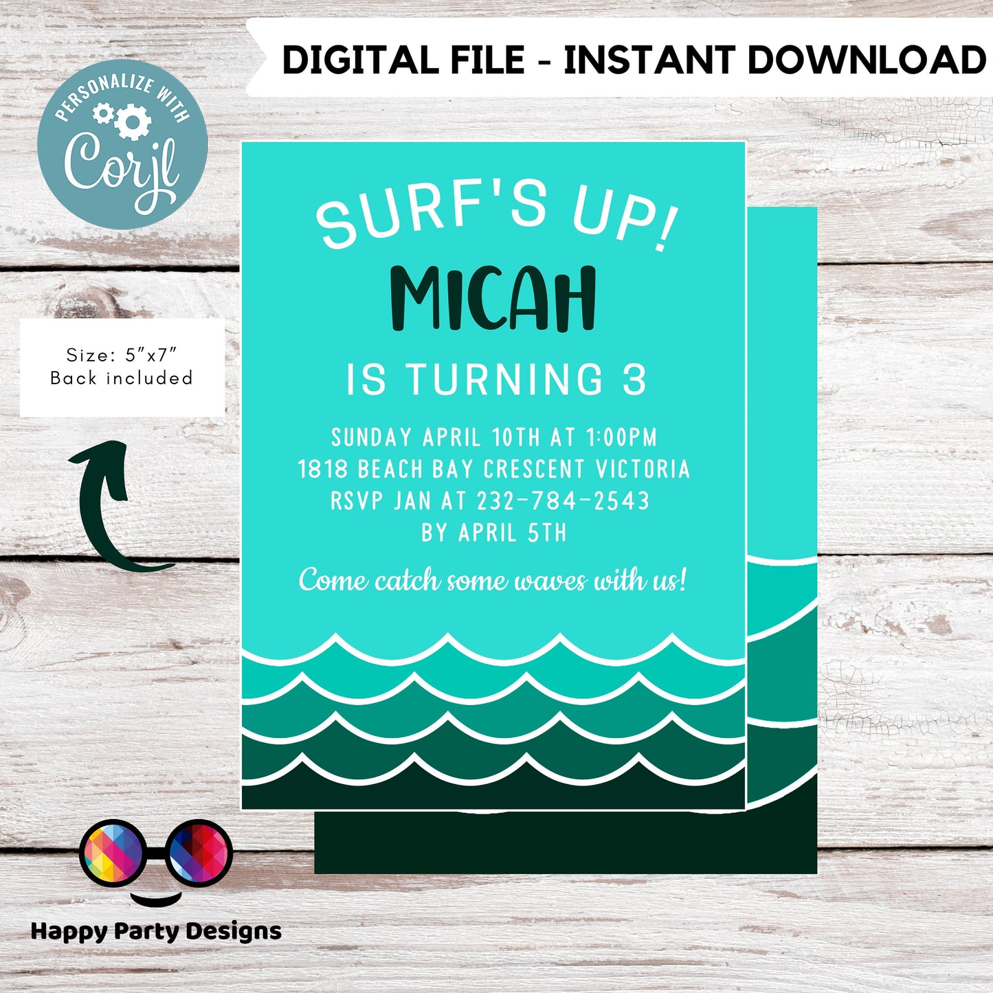 Ocean Invitation | minimalist Ocean Themed Birthday Party Invitation | Editable Ocean Invitation | surfing party | under the sea Evite #K113