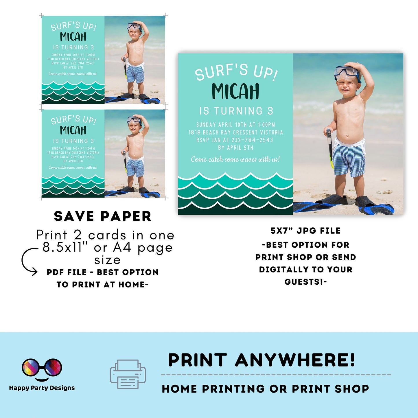 Ocean Invitation with picture | minimalist Ocean Birthday Party Invitation | Ocean Invitation | surfing party | under the sea Evite #K113