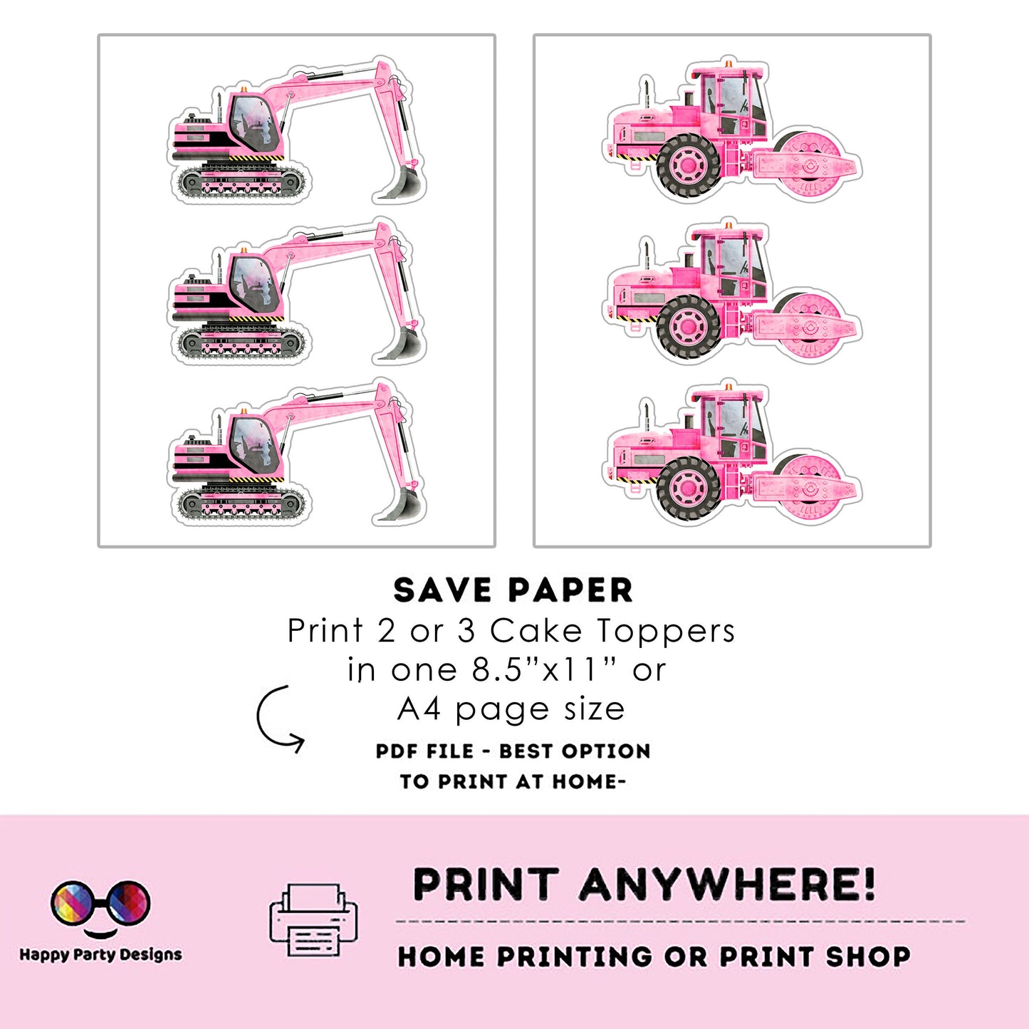 PRINTABLE pink truck Cake Toppers | under construction party Cake Toppers | truck Toppers Centerpieces | pink truck | girl birthday #K69