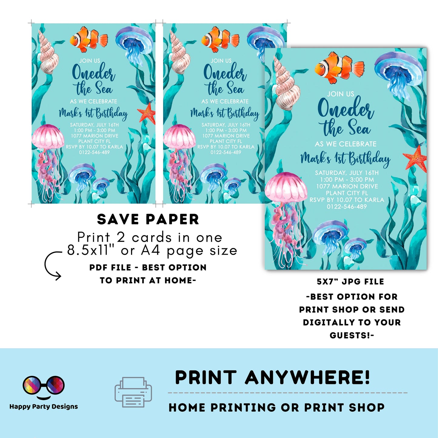 Oneder the sea Invitation | Editable Ocean Invitation | under the sea party | under the sea Evite | boy birthday | any age #K149