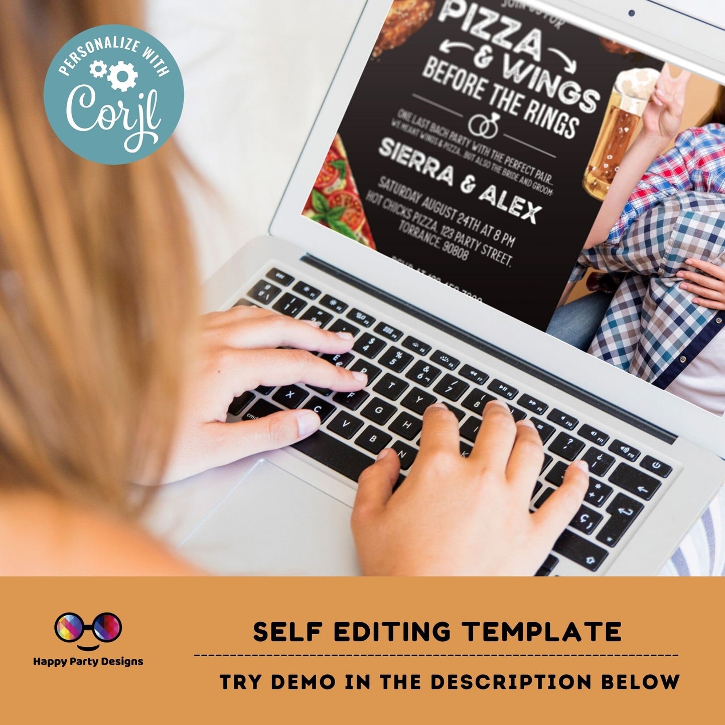 Pizza and wings before the ring Invitation with picture | Pizza Rehearsal Dinner Invitation | Co-ed party | Pizza Couples Shower | beer #W4