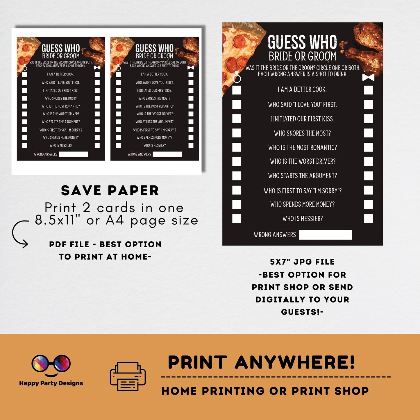 Editable pizza and chicken wings game | co-ed shower game | bridal shower| pizza shower | bridal shower game | bachelorette #W4