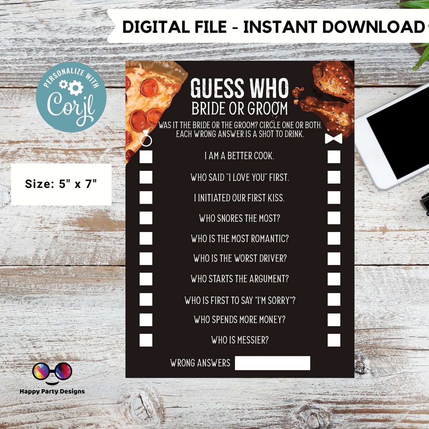 Editable pizza and chicken wings game | co-ed shower game | bridal shower| pizza shower | bridal shower game | bachelorette #W4