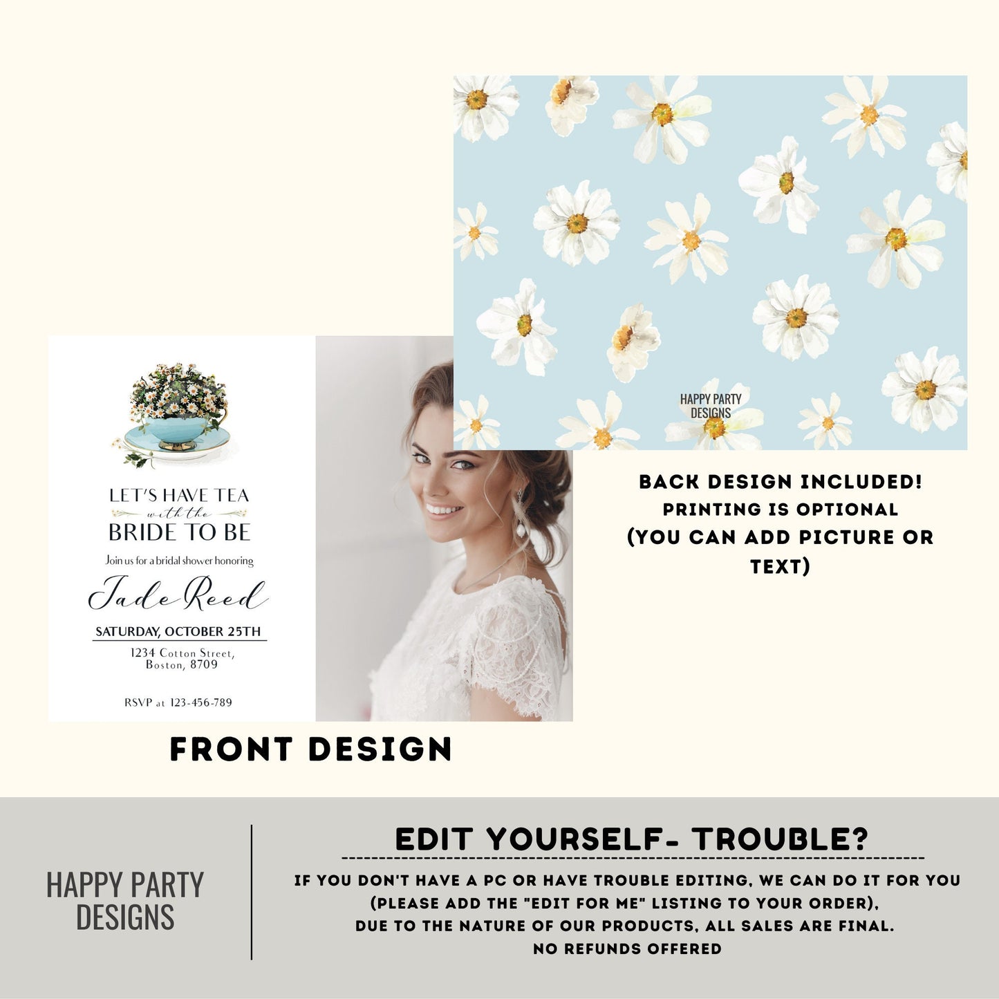 Bridal Shower Tea Party Invitation Template with photo | Printable Bridal Tea Shower Invite | Bridal Brunch | minimalist Bridal shower #W2
