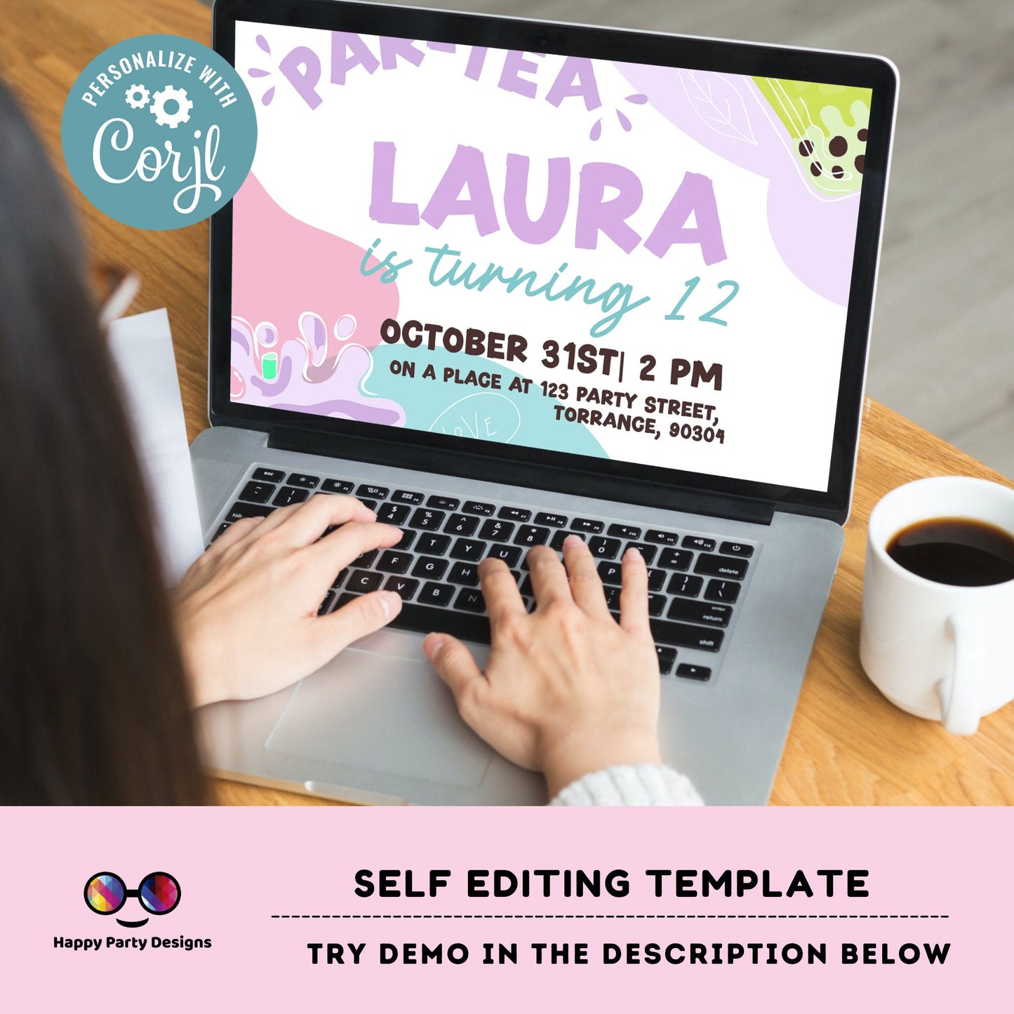 Tea Party birthday Invitation | tea Invite | Boba Tea Party Invitation | Bubble Tea Invite | Par-Tea Invitation #K121