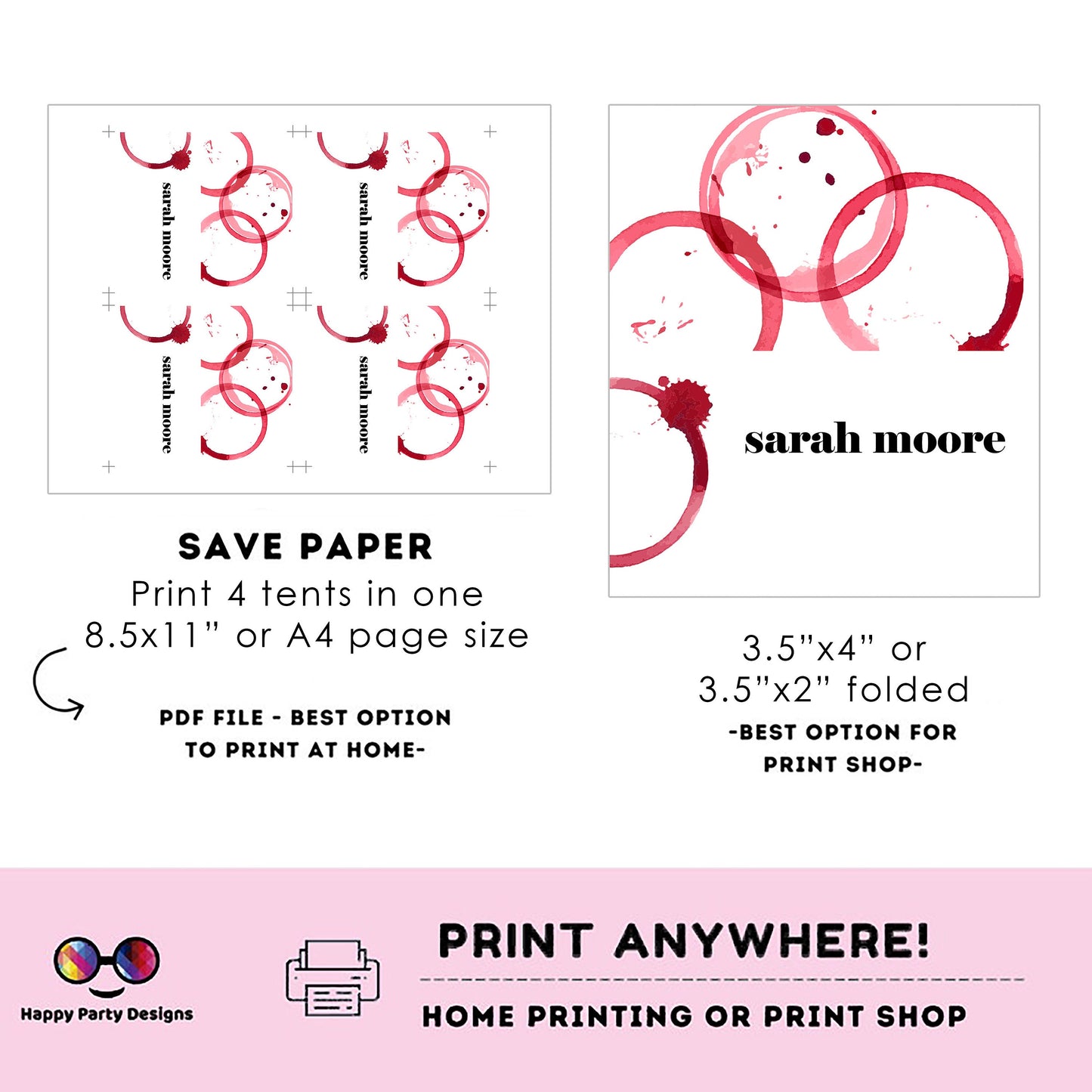 Wine Birthday placecard | Wine party | buffet labels | hello forty birthday party | food label template | red wine | Wedding placecard #A10