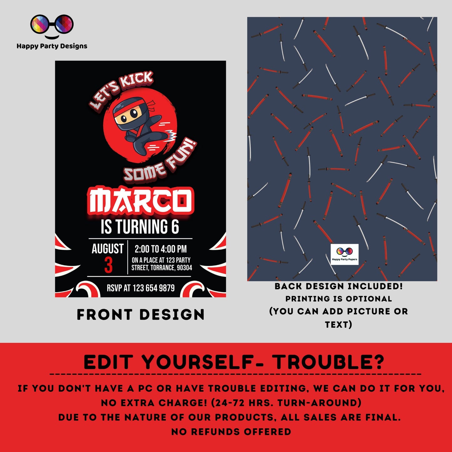 Ninja Birthday Party Invitation | EDITABLE Ninja Warrior Party Invitation Template | Karate Boys Birthday Invite | Lets Kick #K122