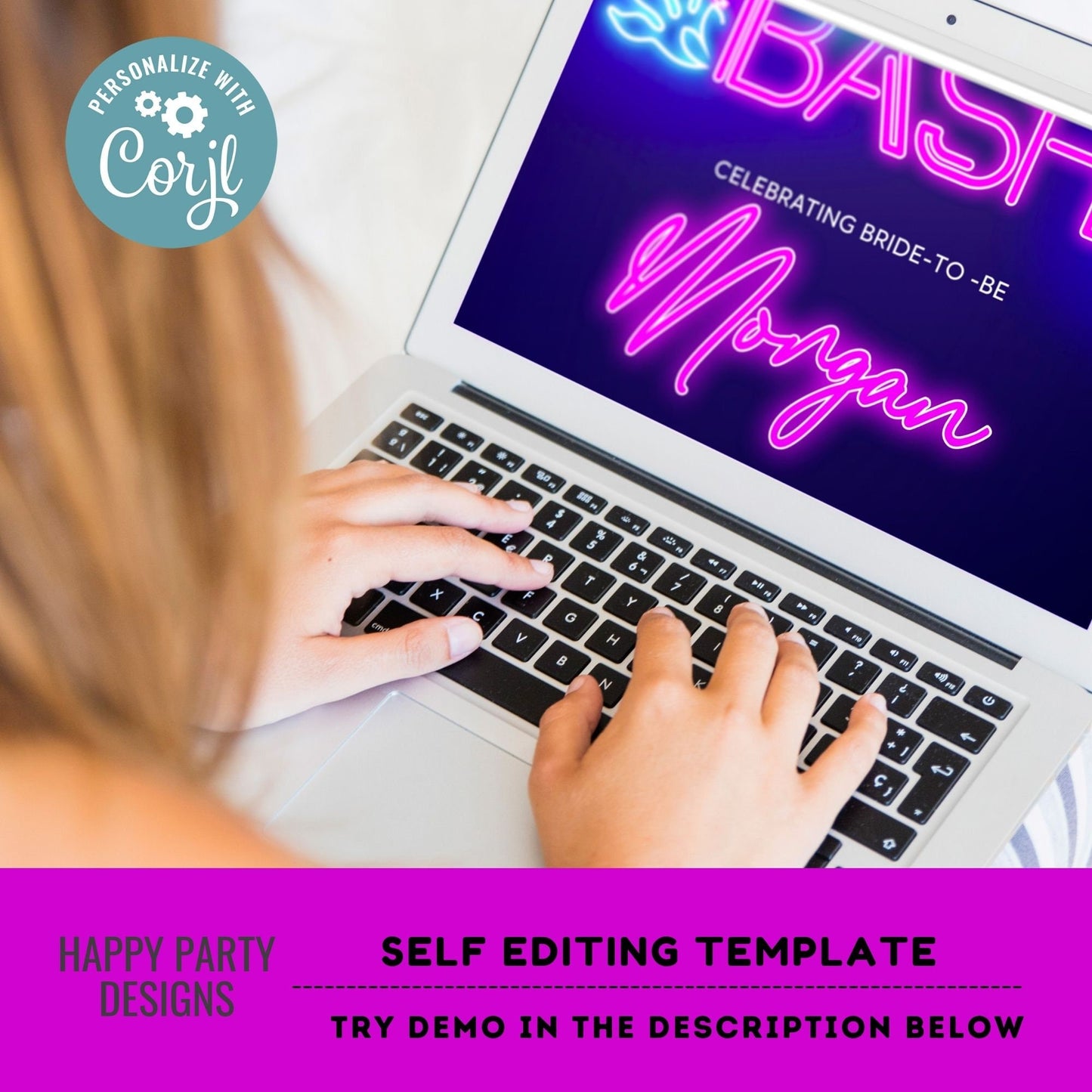 Editable Tropical Neon Bachelorette Party Invitation | Bridal Party Invitation Template| Bachelorette Invite | Tropical neon Palm leaves #W5