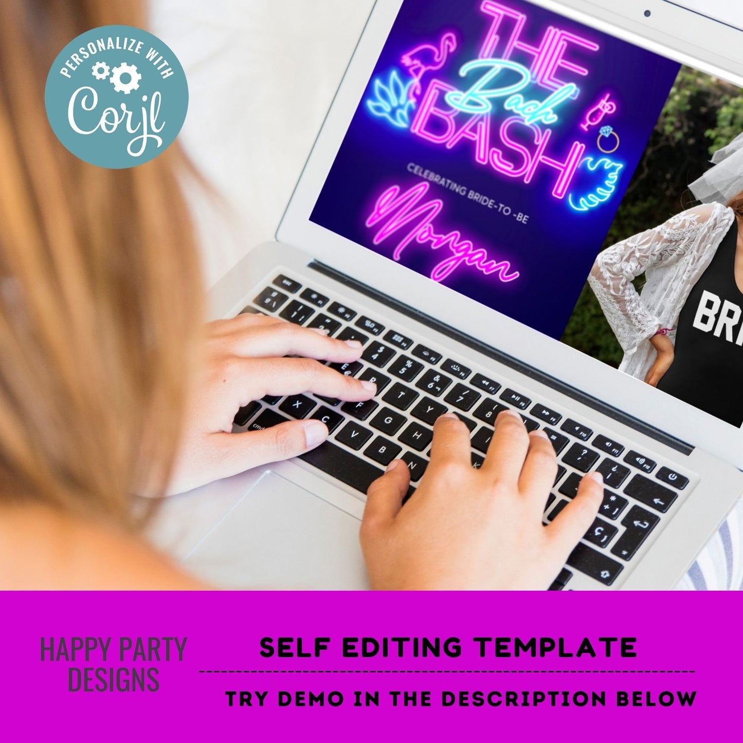 Editable Tropical Neon Bachelorette Party Invitation with picture | Bridal Party Invitation| Bachelorette | Tropical neon Palm leaves #W5