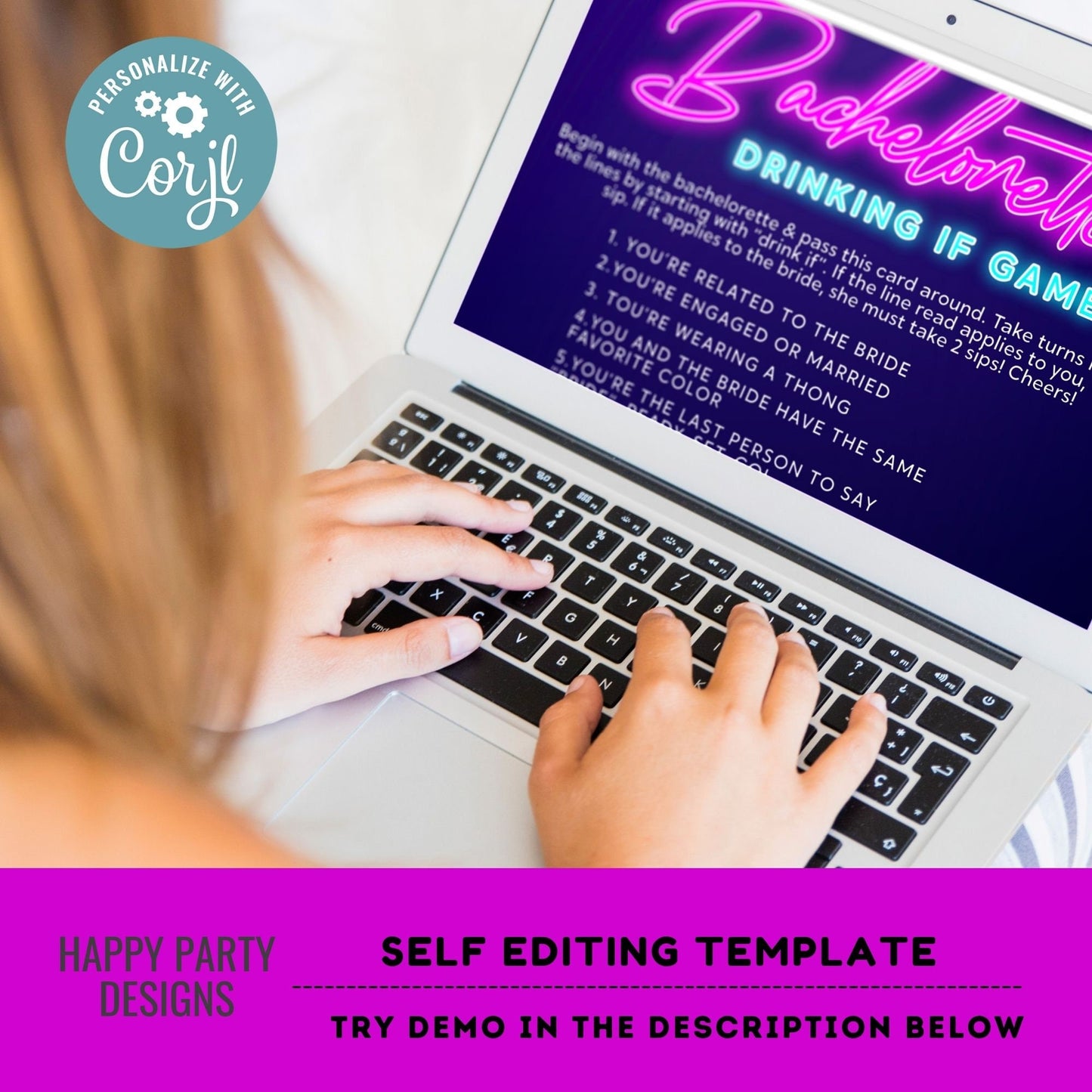 Editable Tropical Neon Bachelorette Party game | Bachelorette Drink If Game Template | Bachelorette game | Tropical neon Palm leaves #W5