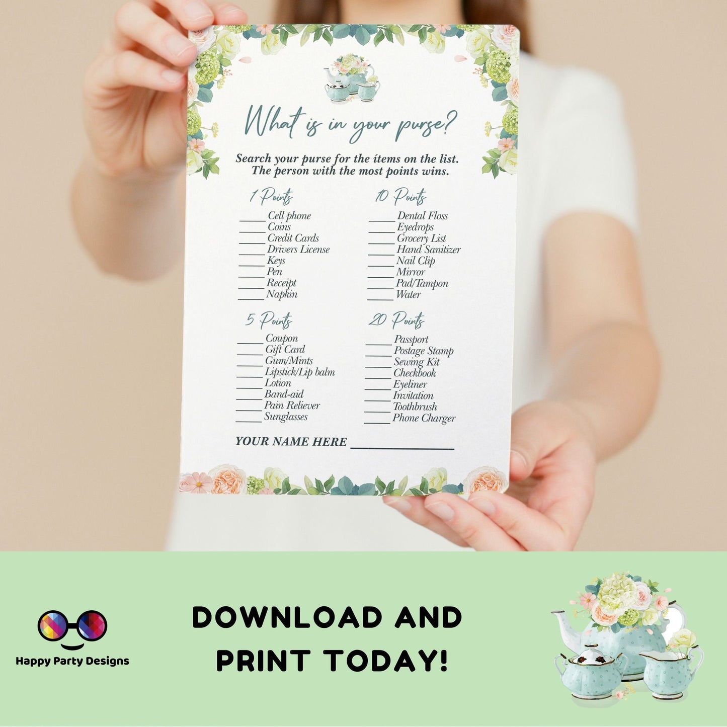 Instant Download Bridal Shower Games Bundle Tea Party | Printable Bridal Tea Shower Invite | Bridal Brunch | Bridal shower party games #W1